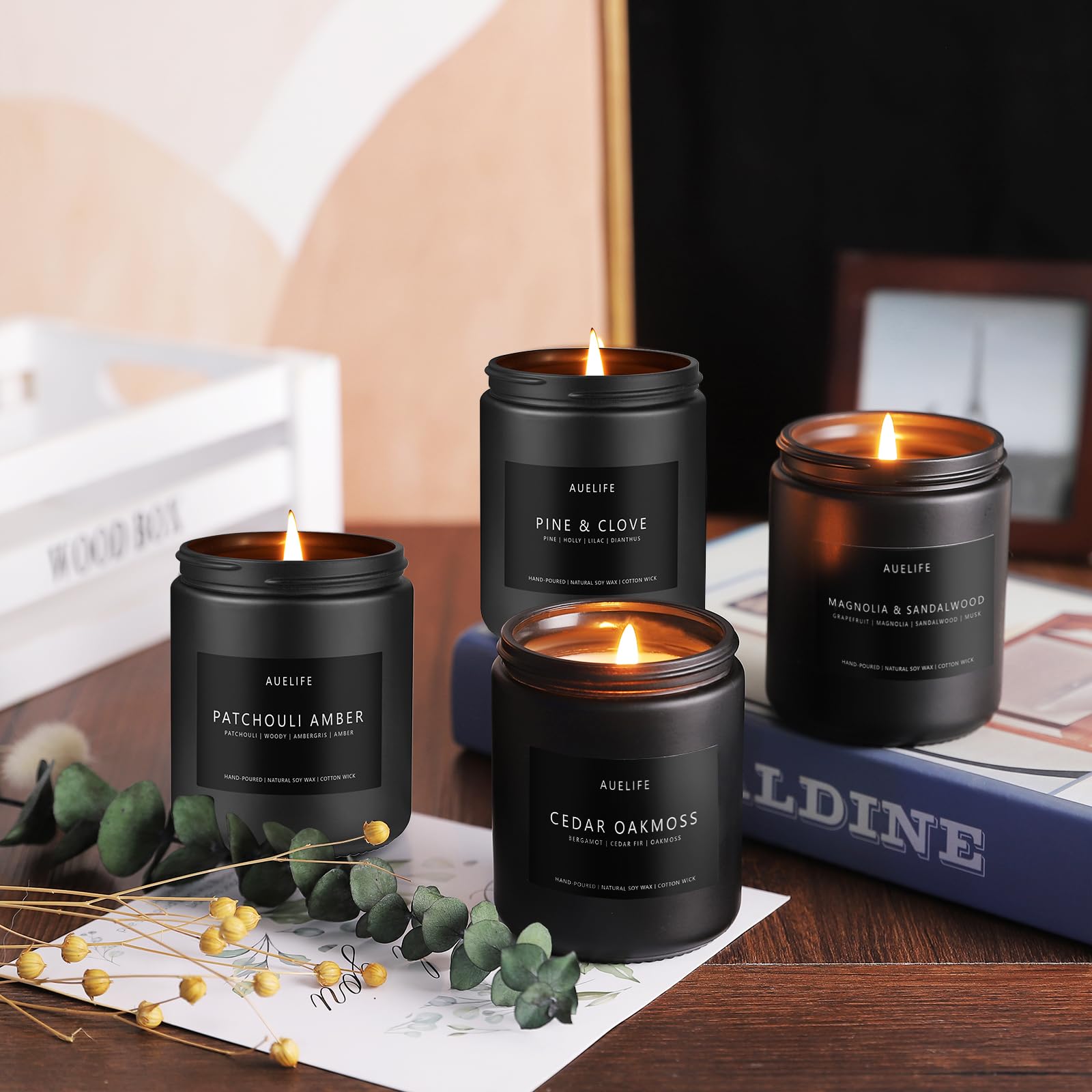 Scented Candles Set | Men Candles Set, Candles for Men Scented Candles for Home - 4 Pack Candles Scents Auelife uk supplements