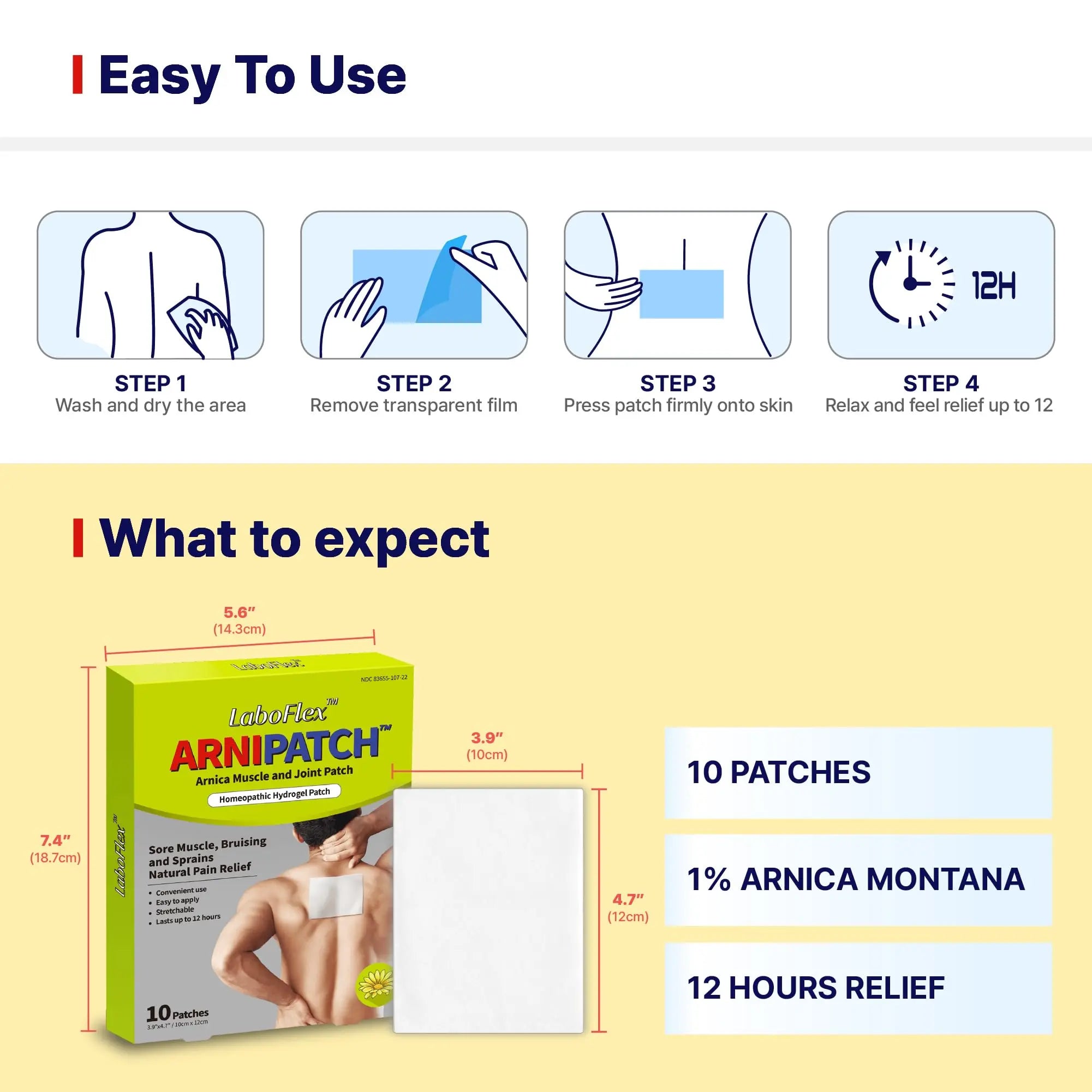 Arnica Hydrogel Pain Relief Patches | Natural Relief for Muscle, Joint, Bruises & Swelling | Flexible, Non-Greasy & Long-Lasting | Great for Back, Knee & Neck Pain (3.9"x4.7", 10, Count) Wooshin Labottach uk supplements