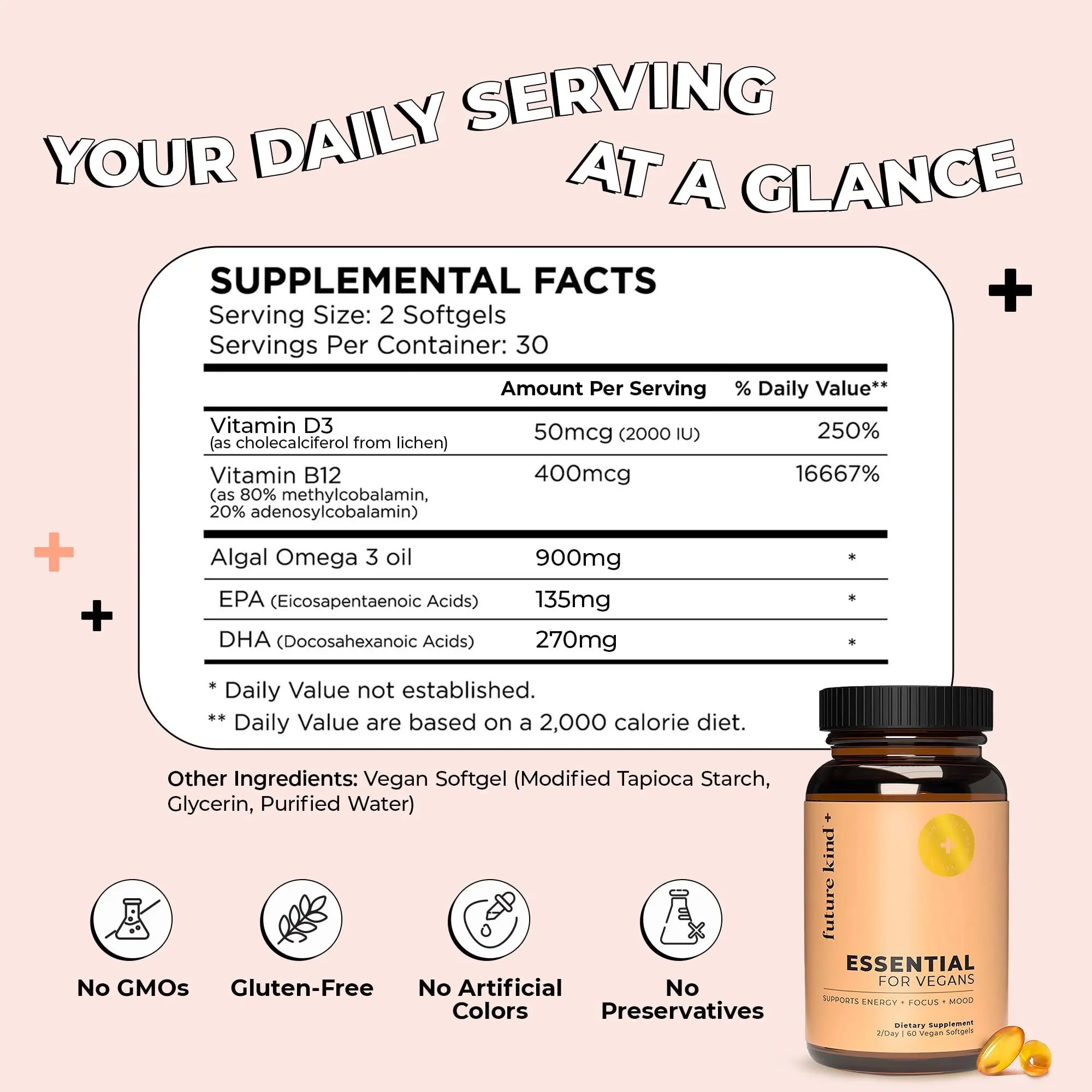 Future Kind 3 in 1 Daily Multivitamin - for Energy, Clarity, Active Wellness Support with B12, D3, and Algal Omega-3 - Essential Vegan Multivitamin for Women & Men Future Kind uk supplements
