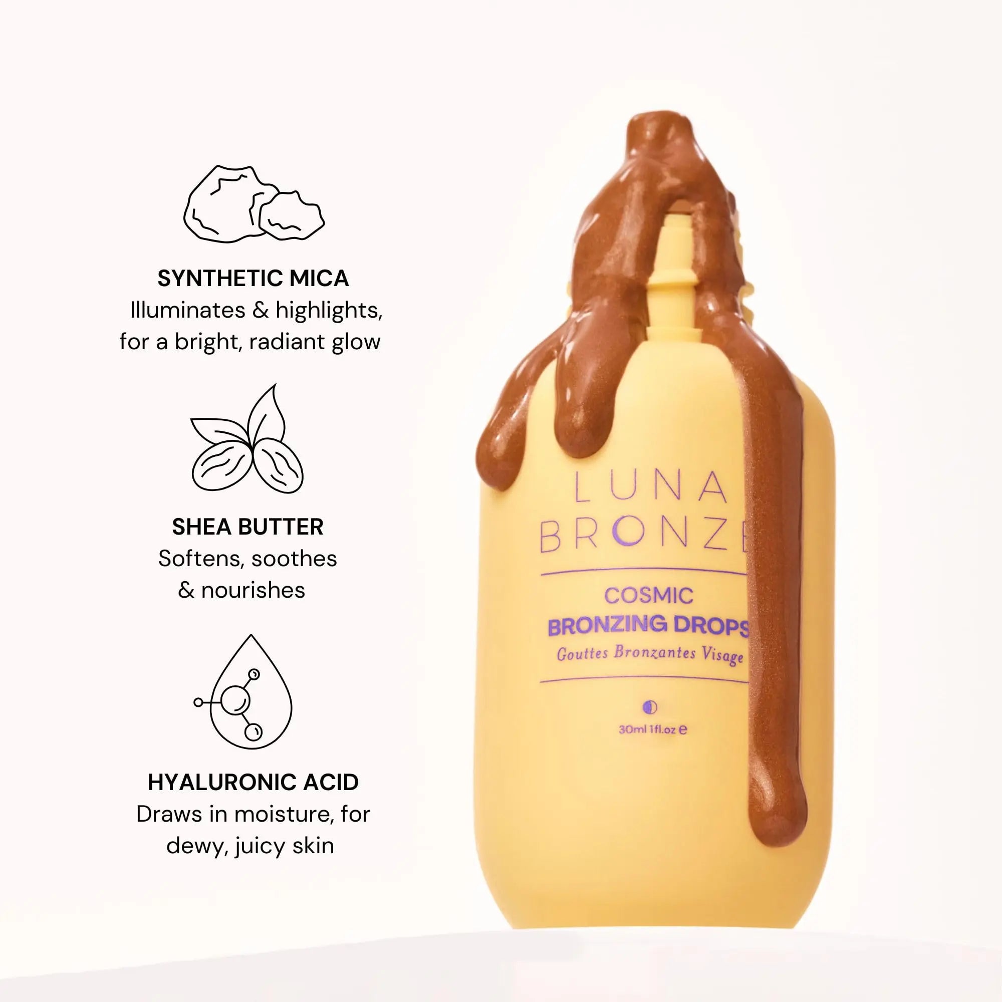 Luna Bronze Cosmic Bronzing Drops | Lightweight, Hydrating & Washable Liquid Bronze Drops | Non-Greasy Formula Enriched with Sodium Hyaluronate & Shea Butter | Responsible Mica (30ml/1.01 fl. oz) Luna Bronze uk supplements