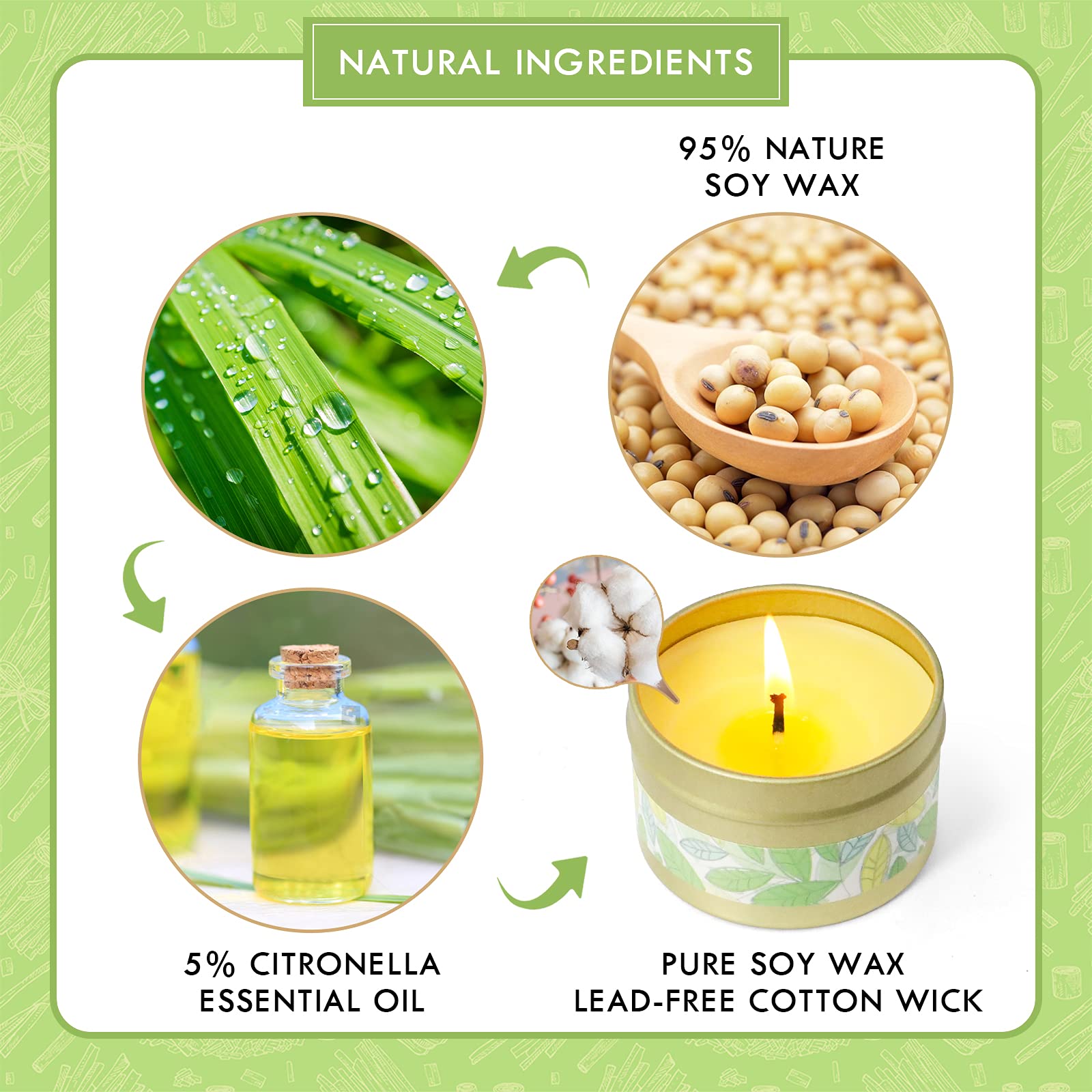 Citronella Candles Outdoor, Scented Candles, Summer Soy Wax Candles, Lemongrass Candles STRN uk supplements