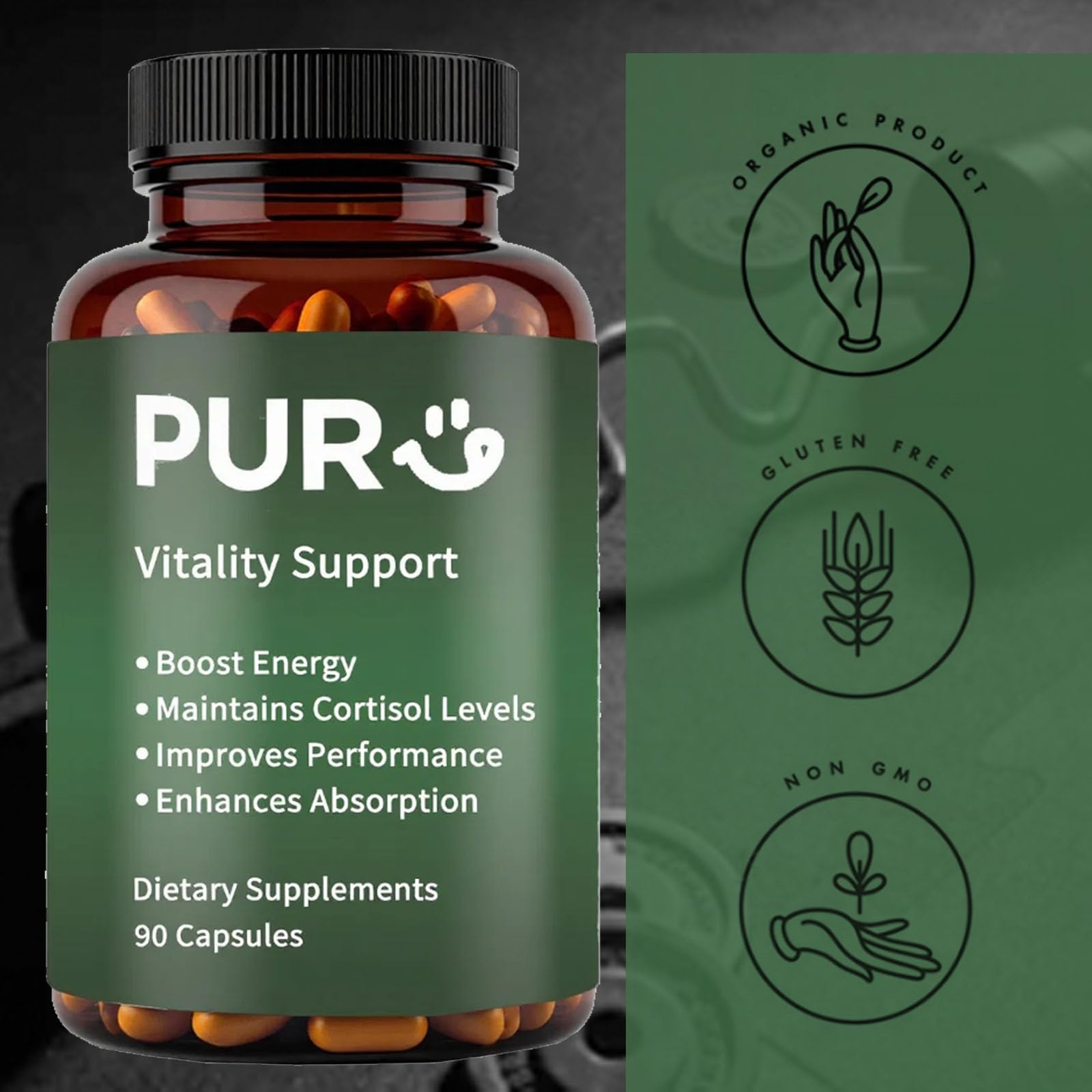 Maidlure Vitality Support - Men's Pills Blend with Ashwagandha, Shilajit, Black Pepper Extract & Vitamin | Natural & Organic Energy Enhancement - 90 Capsules Maidlure uk supplements