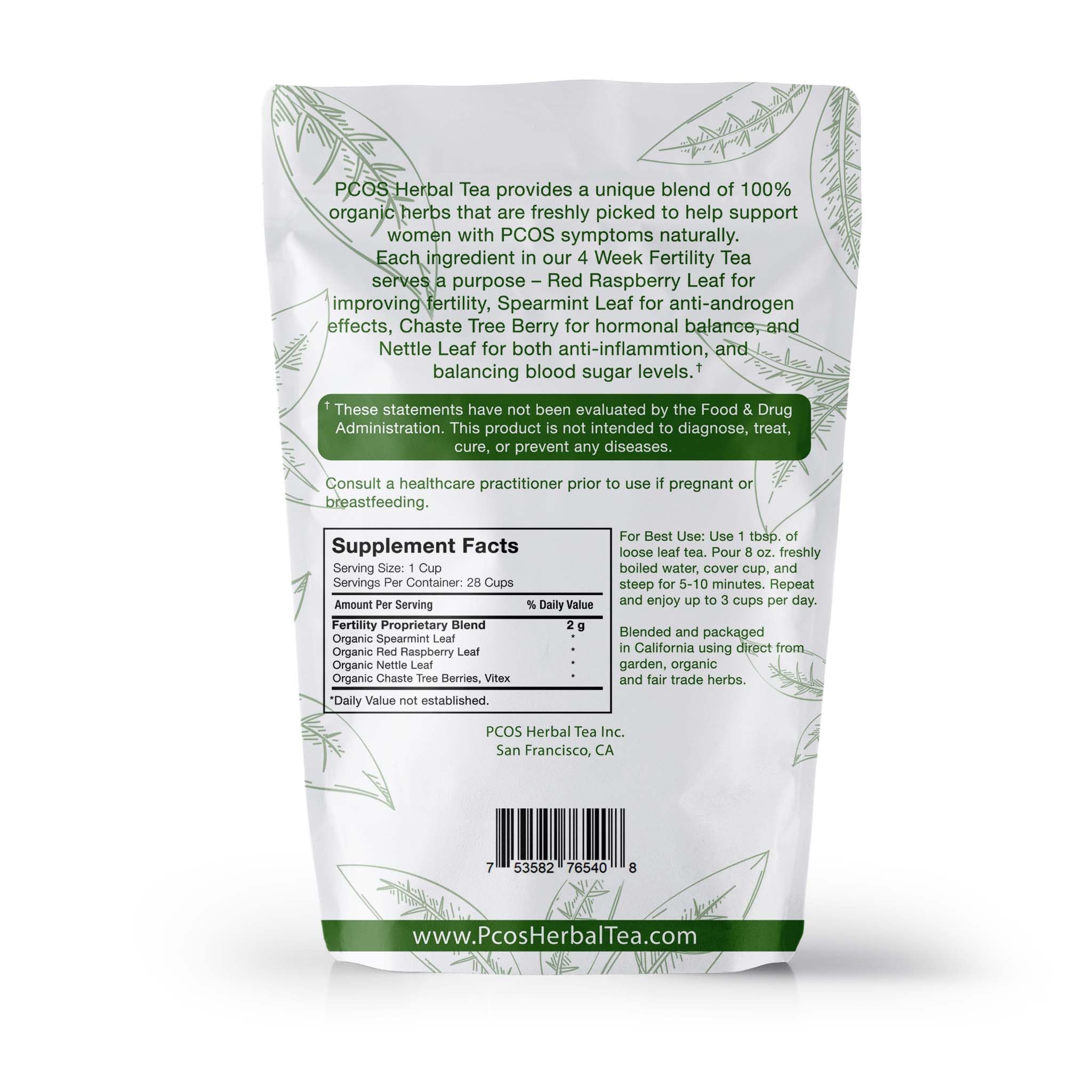 PCOS Cystem Tea with Organic Red Raspberry Leaf, Vitex, Spearmint Tea Supports Fertility PCOS Herbal Tea uk supplements