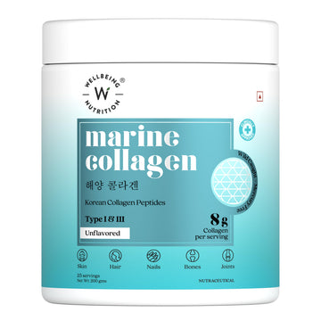 WELLBEING NUTRITION Pure Korean Marine Collagen Supplements for Women & Men, 200g | Hydrolyzed Collagen Powder and Amino Acids | Supports Healthy Skin, Hair, Nails, Bone & Joint | Unflavored WELLBEING NUTRITION uk supplements