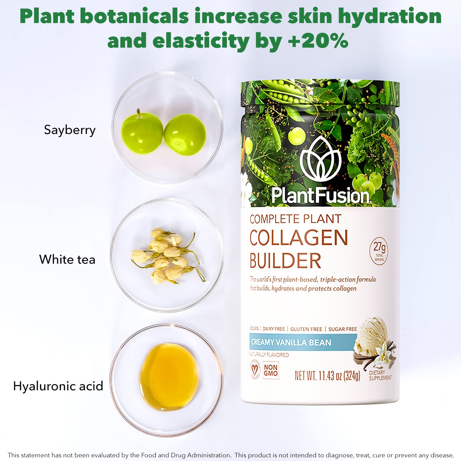 PlantFusion Vegan Collagen Powder - Plant Based Collagen Protein Powder For Muscle & Joints, Hair, Skin & Nails - Keto, Gluten Free, Soy Free, Non-Dairy, No Sugar, Non-GMO - Unflavored 10.58 oz PlantFusion uk supplements