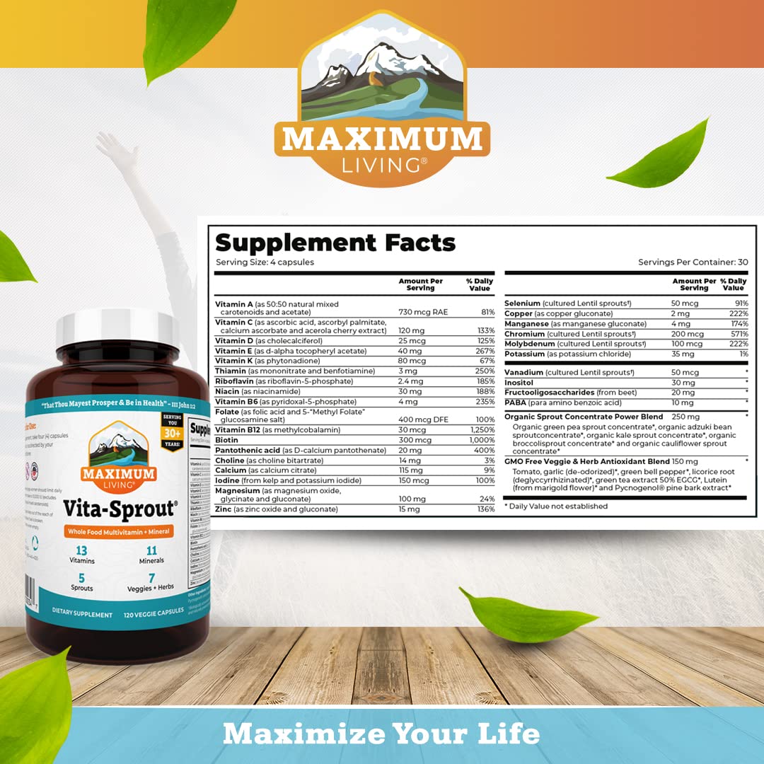 Maximum Living - Vita-Sprout Whole-Food Multivitamin & Phytonutrient Blend - 120 Capsules Maximum Living uk supplements