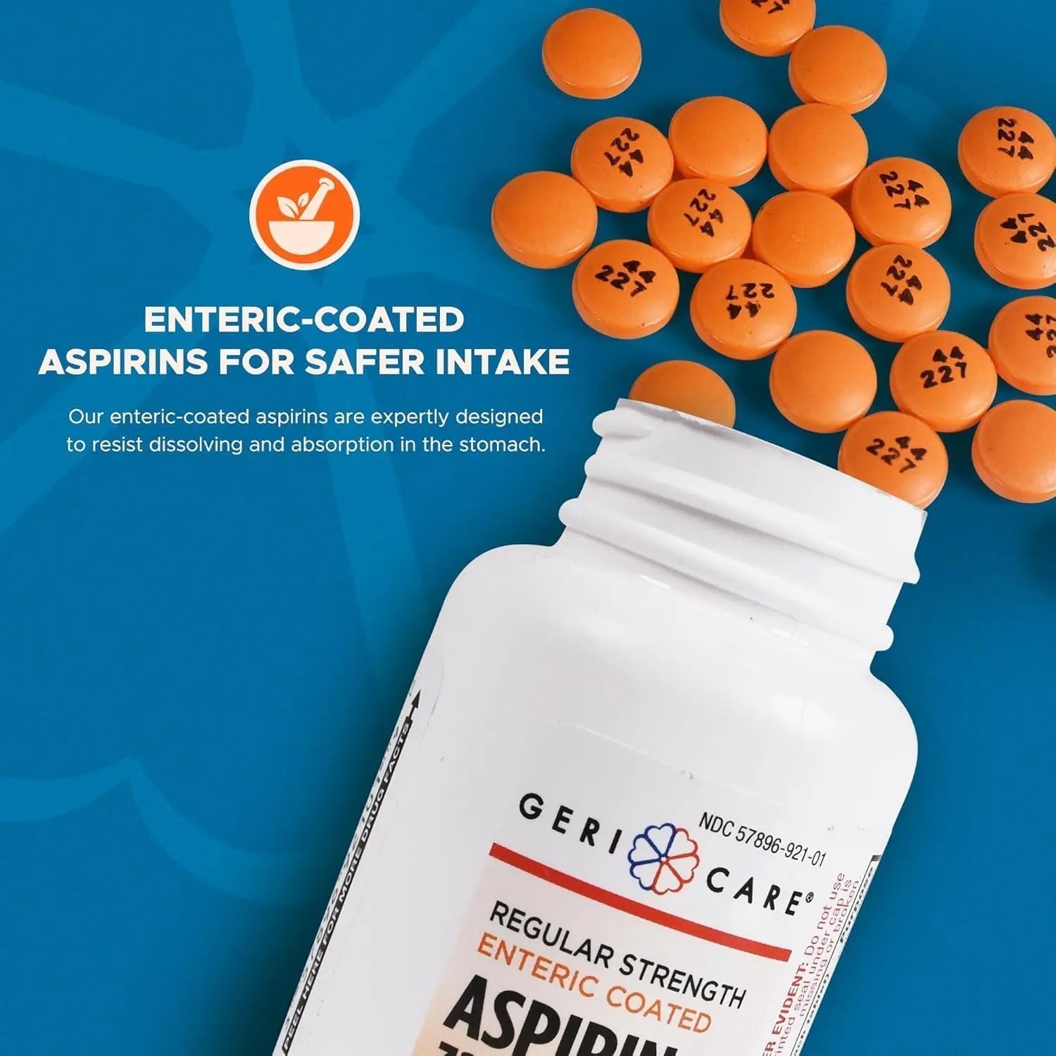 GeriCare Enteric Coated Aspirin Tablets 325mg (200 Count) NSAID Pain Reliever & Fever Reducer for Adults- Regular Strength Aspirin for Headache Arthritis Menstrual & Muscle Pain GeriCare uk supplements