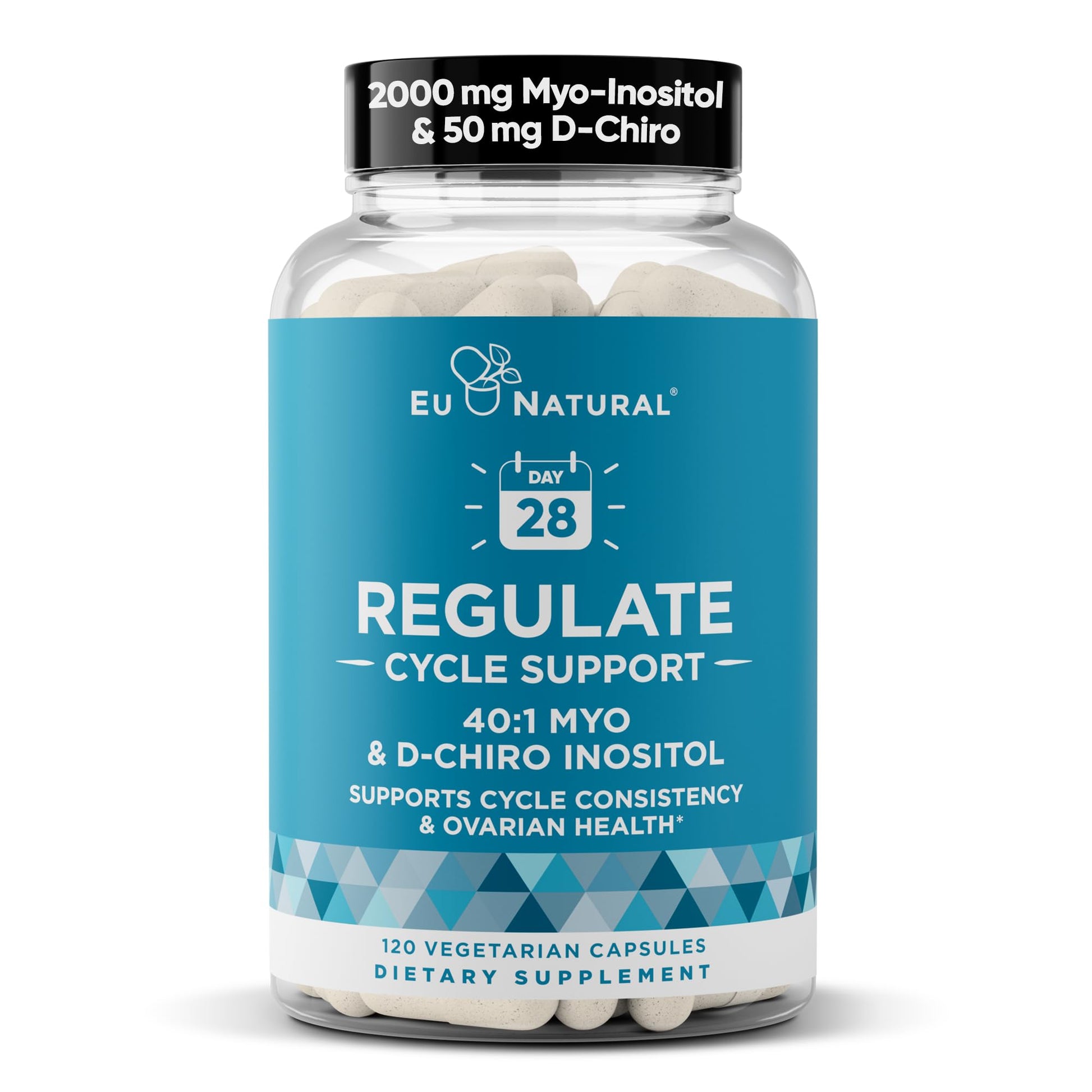 Regulate Cycle Support – Hormone Balance for Women at Optimal 40:1 Myo-Inositol 2000 mg & D-Chiro Inositol 50 mg – Supplement for Period Consistency, Menstrual & Ovulation Support – 120 Vegan Capsules Eu Natural uk supplements
