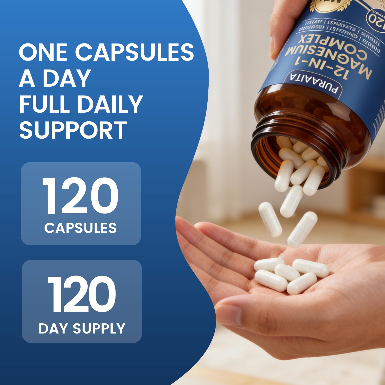 Puravita Magnesium Complex - Puravita 12 in 1 Magnesium Supplement with Glycinate, Citrate, Malate, Oxide, Taurat & More for Muscle, Nerve & Sleep Support, 120 Count PURAVITA uk supplements