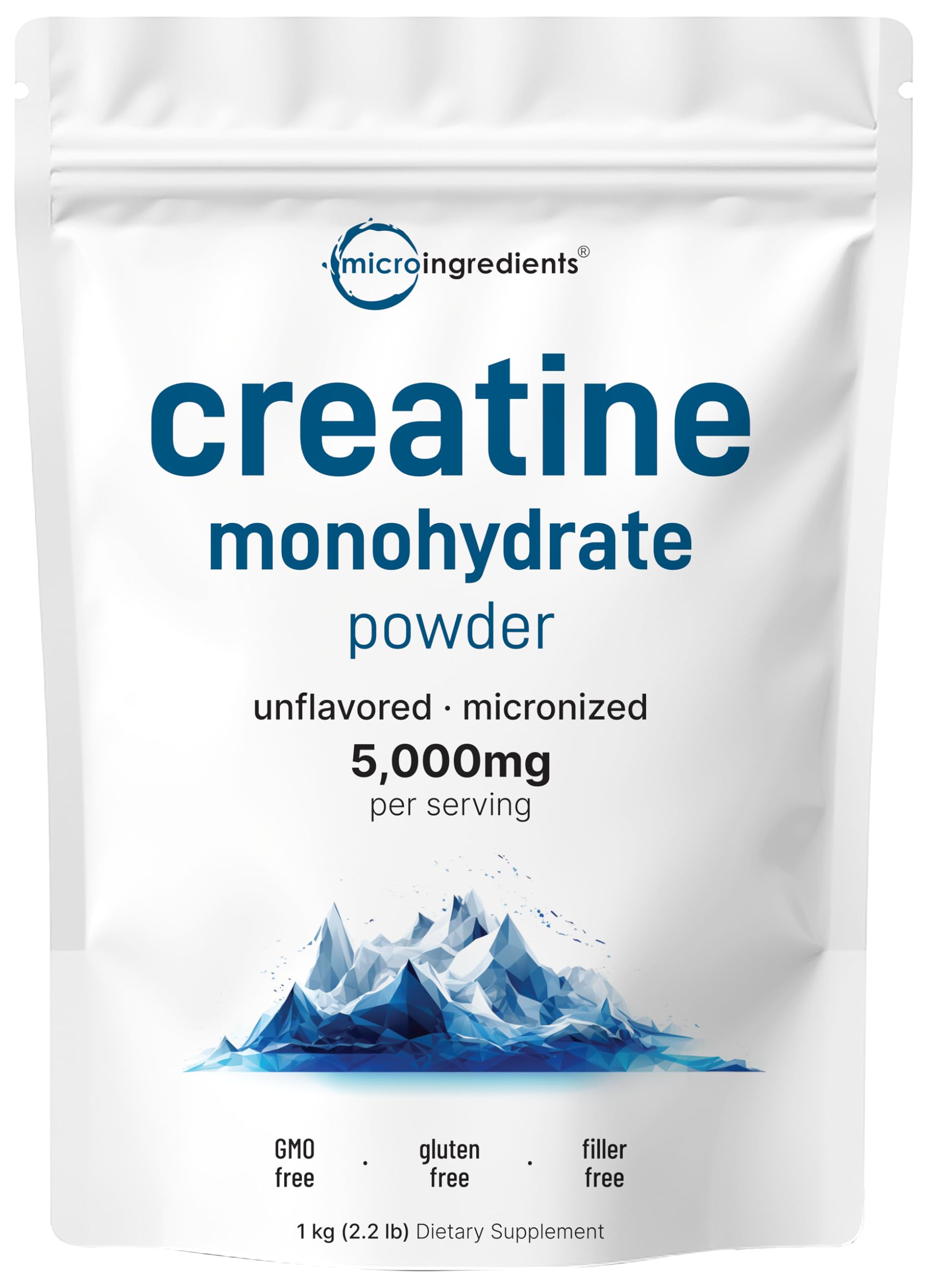 Creatine Monohydrate Powder 1 kg (2.2 Lbs), 5000mg Per Serv, Micronized Creatine Powder, Unflavored, Pure, No Filler, Keto & Vegan Friendly, Easy Dissolve Pre Workout Creatine for Women and Men Micro Ingredients uk supplements