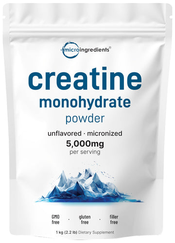 Creatine Monohydrate Powder 1 kg (2.2 Lbs), 5000mg Per Serv, Micronized Creatine Powder, Unflavored, Pure, No Filler, Keto & Vegan Friendly, Easy Dissolve Pre Workout Creatine for Women and Men Micro Ingredients uk supplements