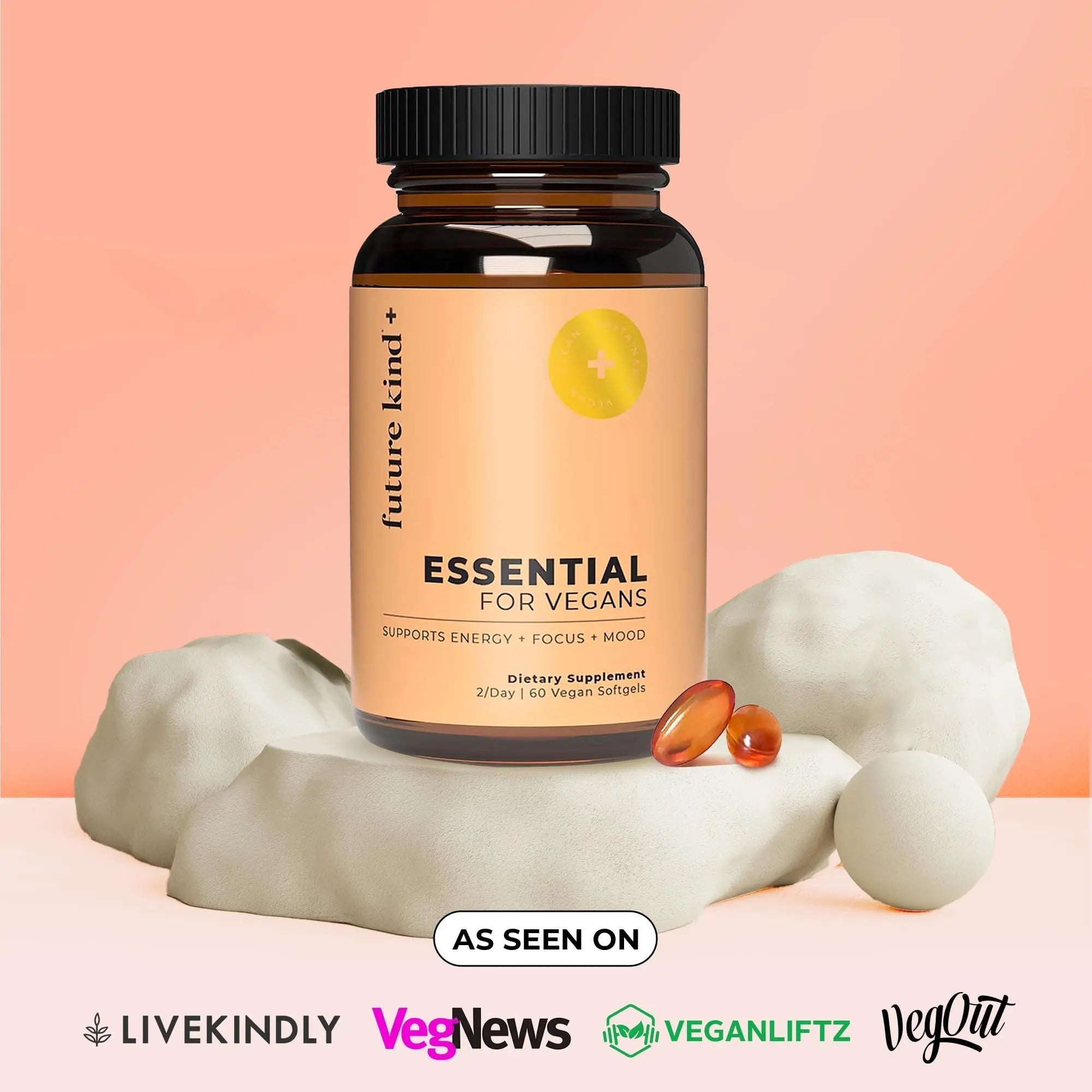 Future Kind Vegan Multivitamins - Glass Bottle & Made for Vegans with Omega 3 DHA, EPA, Vitamin B12 & D3 for Energy, Focus, & Mood (60 Softgels) Future Kind uk supplements