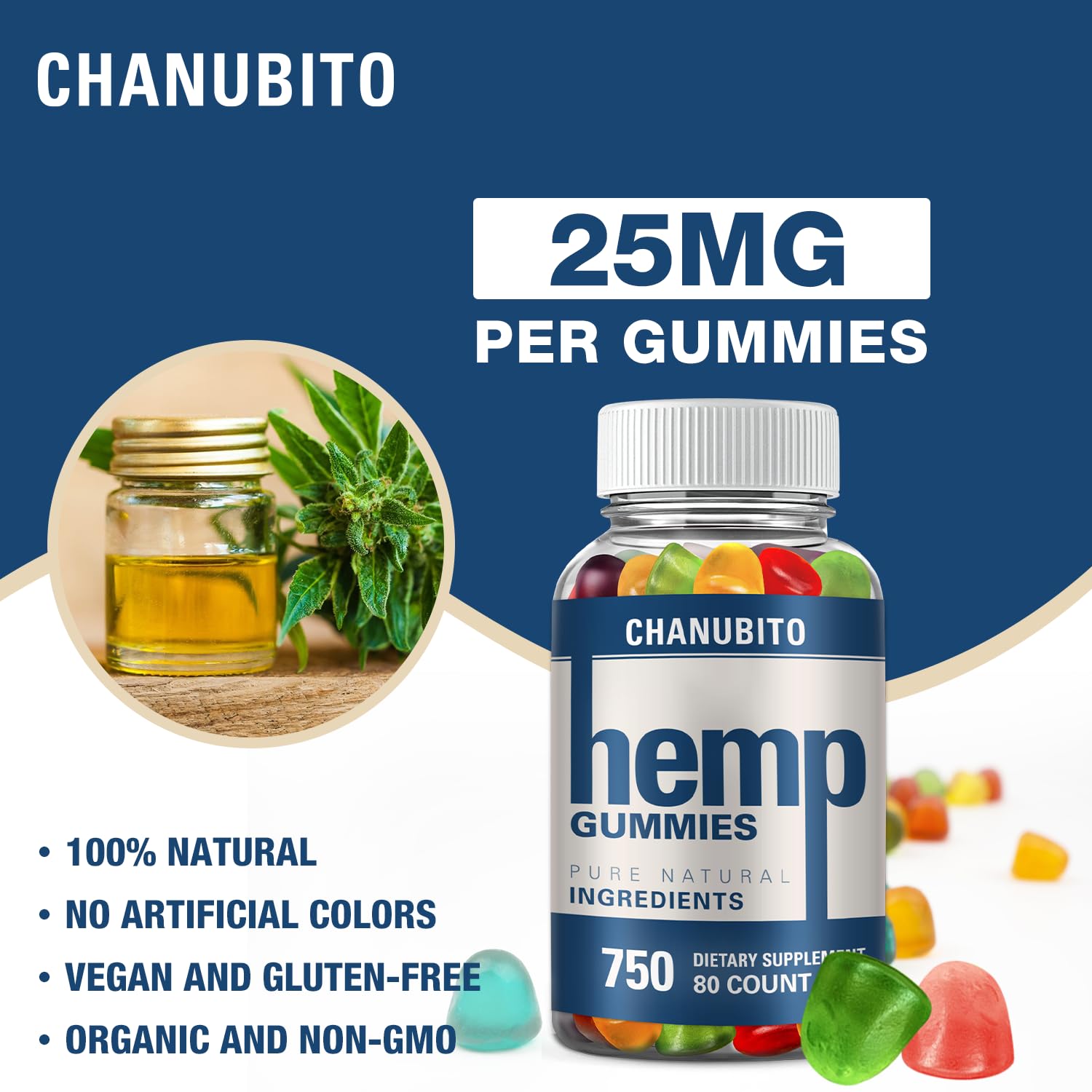 Hemp Gummies Organic High Potency Hemp Supplement - Pain, Sleep, Stress CHANUBITO uk supplements