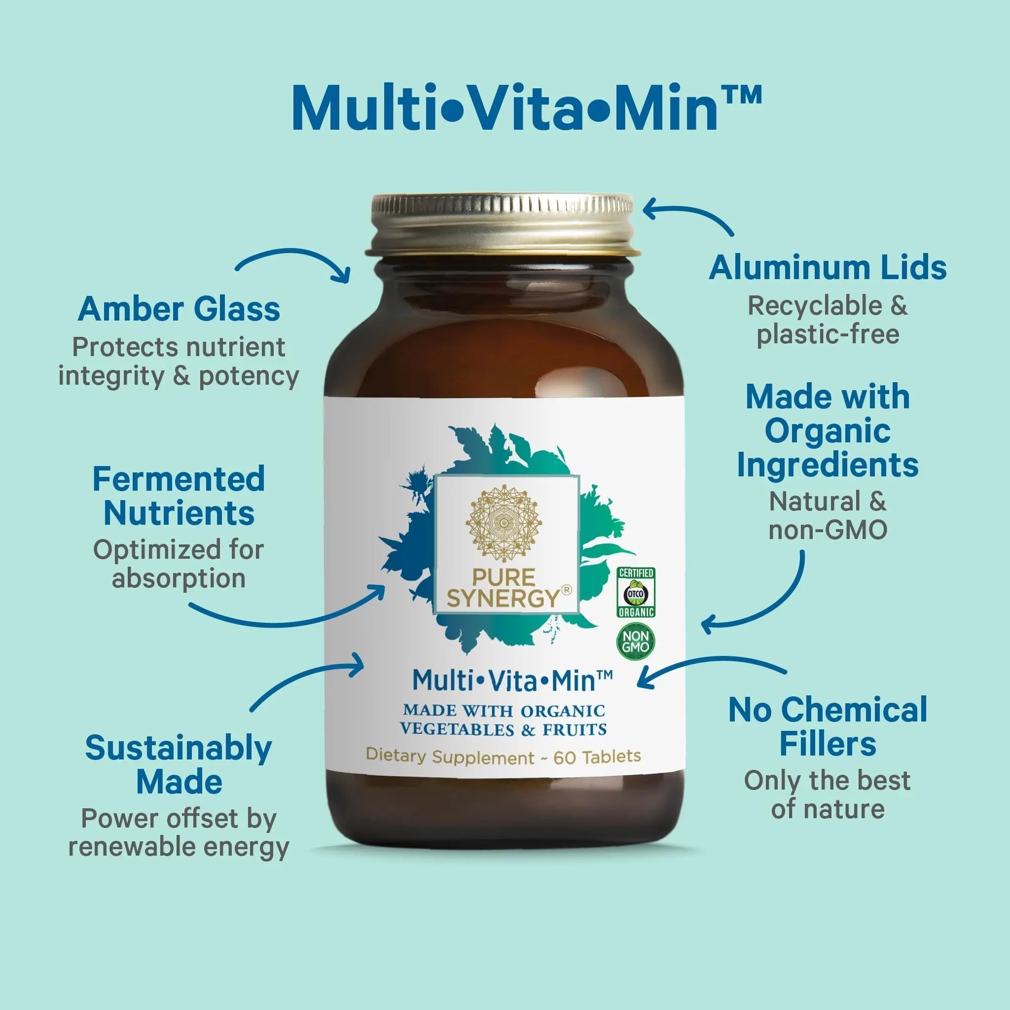 PURE SYNERGY Multi·Vita·Min | Vegan Multivitamin Made with Organic Whole Foods | Twice Daily Supplement for Men and Women PURE SYNERGY uk supplements