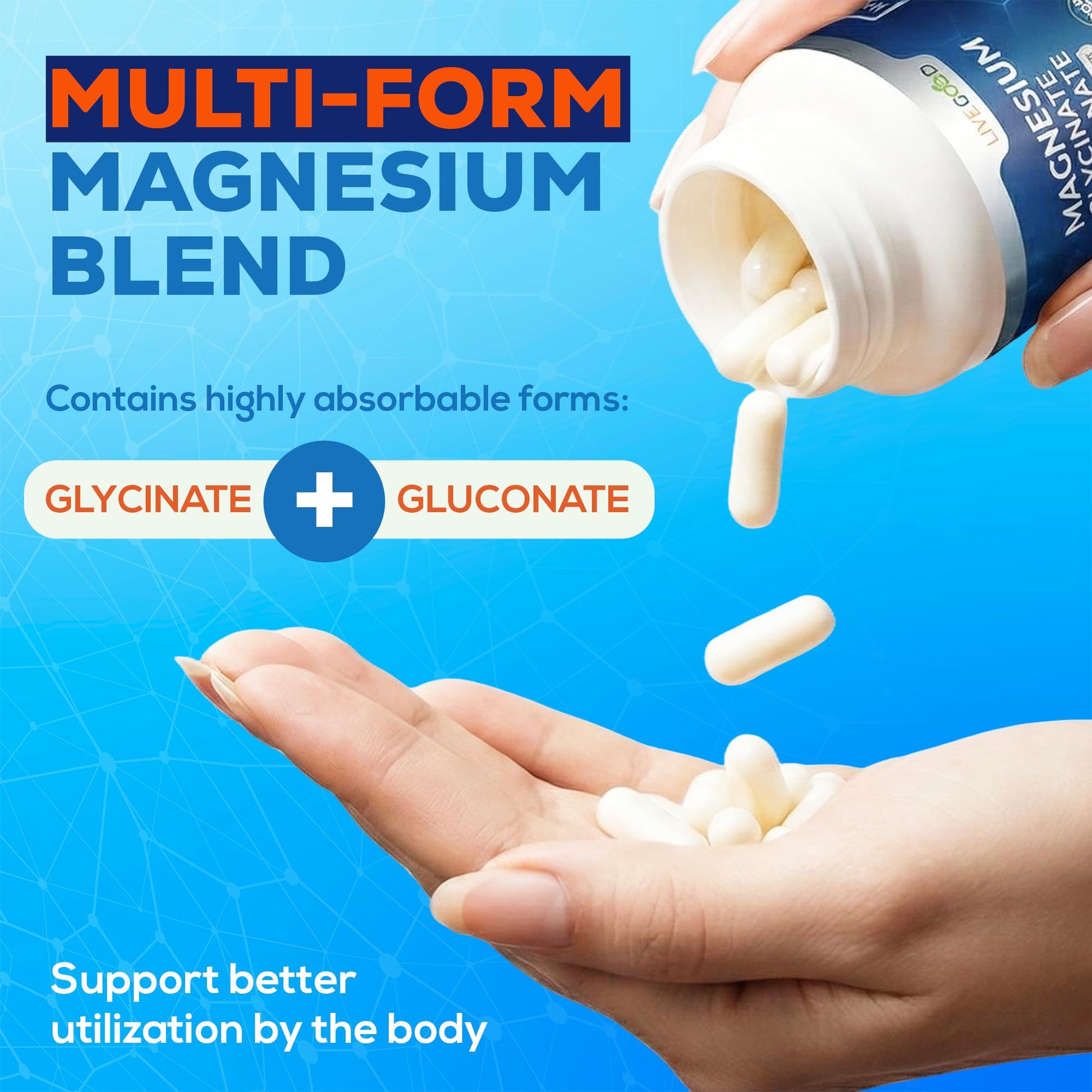 LiveGood™ Ultra Magnesium Complex, Organic Magnesium Glycinate and Gluconate for Muscle Recovery, Nerve Support & Relief – High Absorption Supplement, Vegan, Non-GMO, Made in USA, 60 Capsules LIVEGOOD uk supplements