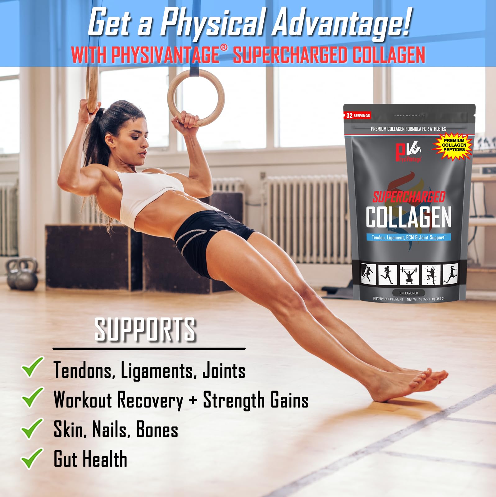 PhysiVantage Supercharged Collagen Peptides Powder - Hydrolyzed Collagen for Joint, Tendon, Ligament, & Skin Health Support - Peach Mango, Keto, Paleo, 16oz | Enhanced with Vitamin C, BCAAs, Grass-Fed PhysiVantage uk supplements