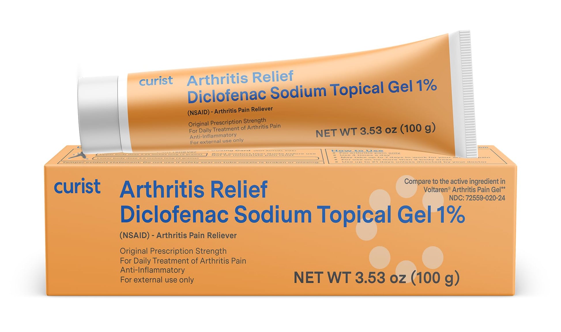 Curist Diclofenac Sodium Topical Gel 1 Percent 100g for Arthritis Pain - Joint Pain Relief for Hand Pain, Foot Pain, Knee Pain, Elbow Pain & Ankle Pain - 1% - 3.53oz Curist uk supplements