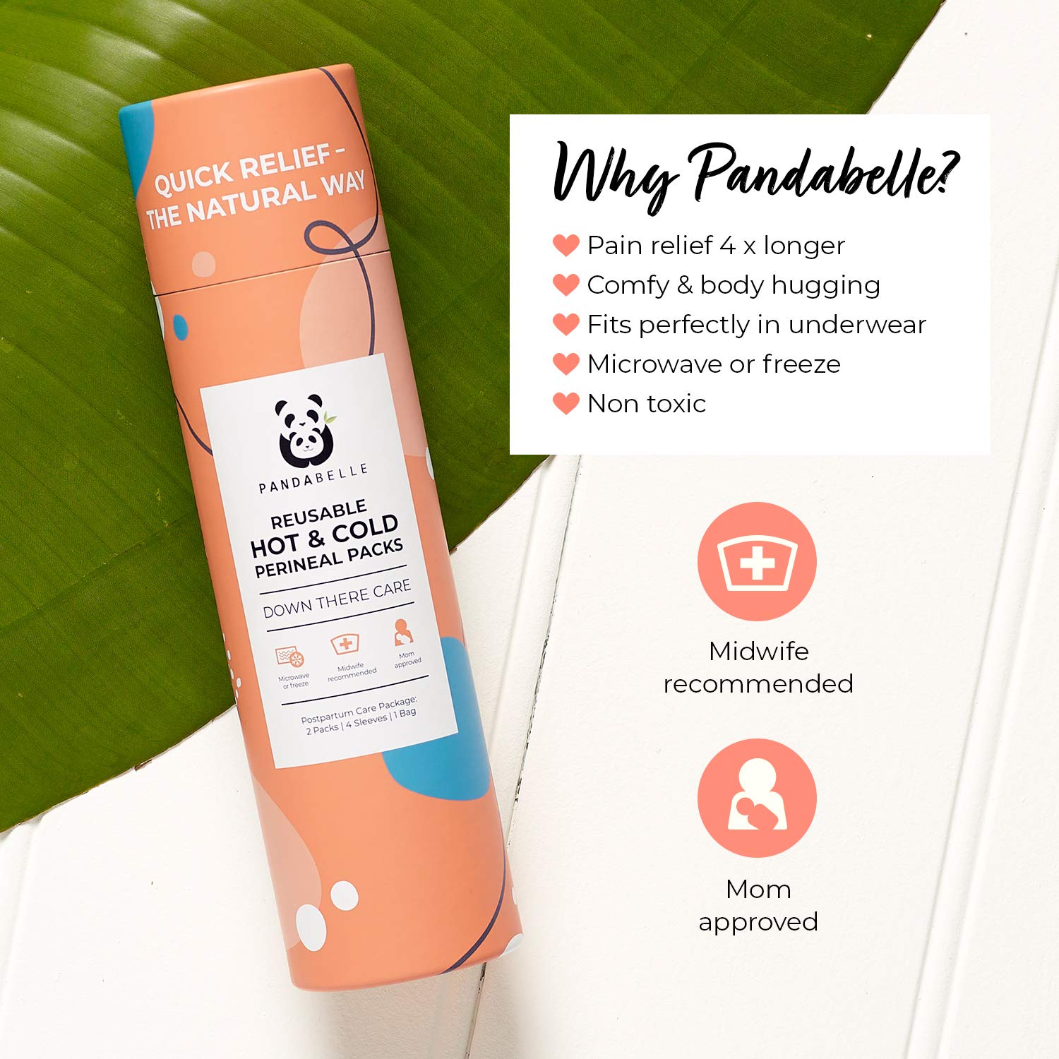 Pandabelle Hot & Cold Reusable Perineal Ice Pack with 4 Washable Cotton Sleeves & Carry Bag for Postpartum Perineal Pain, Hemorrhoids, C-Section Scar, Breastfeeding, Post-Waxing Hair Removal & More PANDABELLE uk supplements
