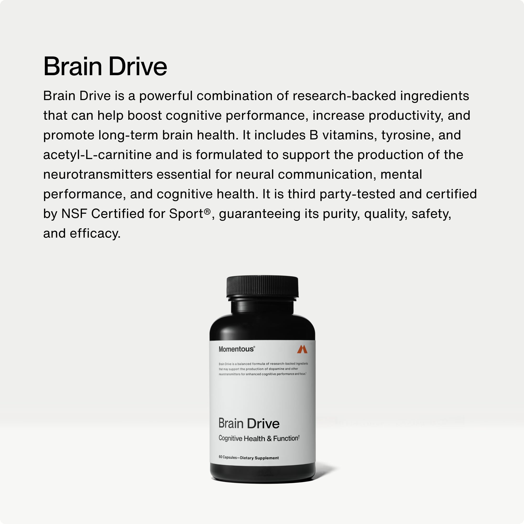 Momentous Brain Drive Nootropic Supplement - Brain Supplement for Memory & Focus Support - NSF Certified for Sport - GMO- & Gluten-Free - 30 Servings Momentous uk supplements