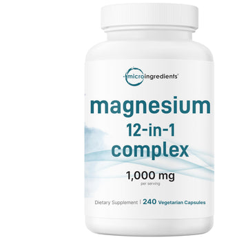 Micro Ingredients 12‑in‑1 Magnesium Complex 1000 mg, 240 Capsules – Magnesium Glycinate, Citrate, Taurate, Malate & More – High Absorption Formula for Men & Women – Chelated & Purified Micro Ingredients uk supplements