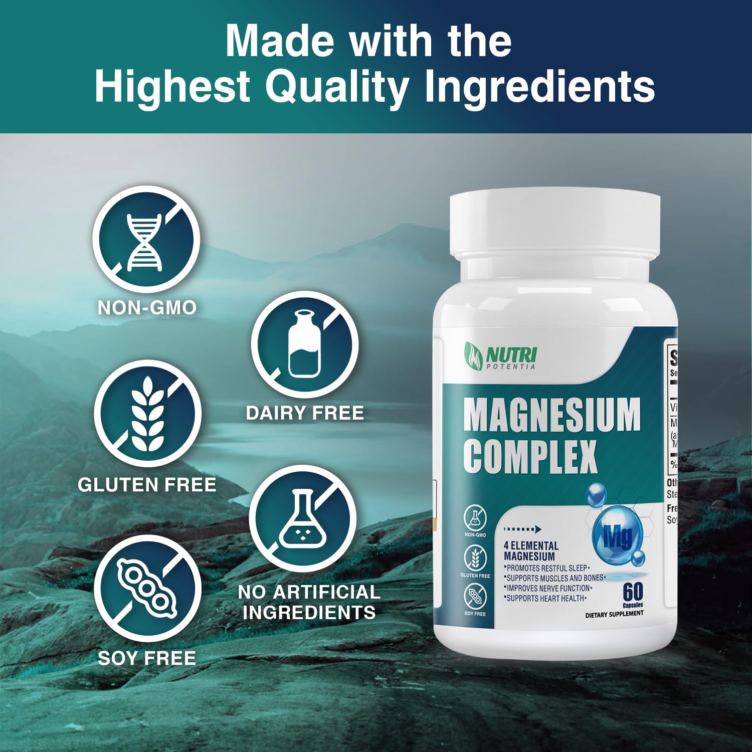 Magnesium Complex for Women&Men,With Glycinate Malate Citrate Taurate.Support for Sleep,Stress Relief,Cognitive Function,Magnesium Supplement 500mg,Third-Party Tested(Made & Tested in USA)-60 Capsules NUTRI POTENTIA uk supplements