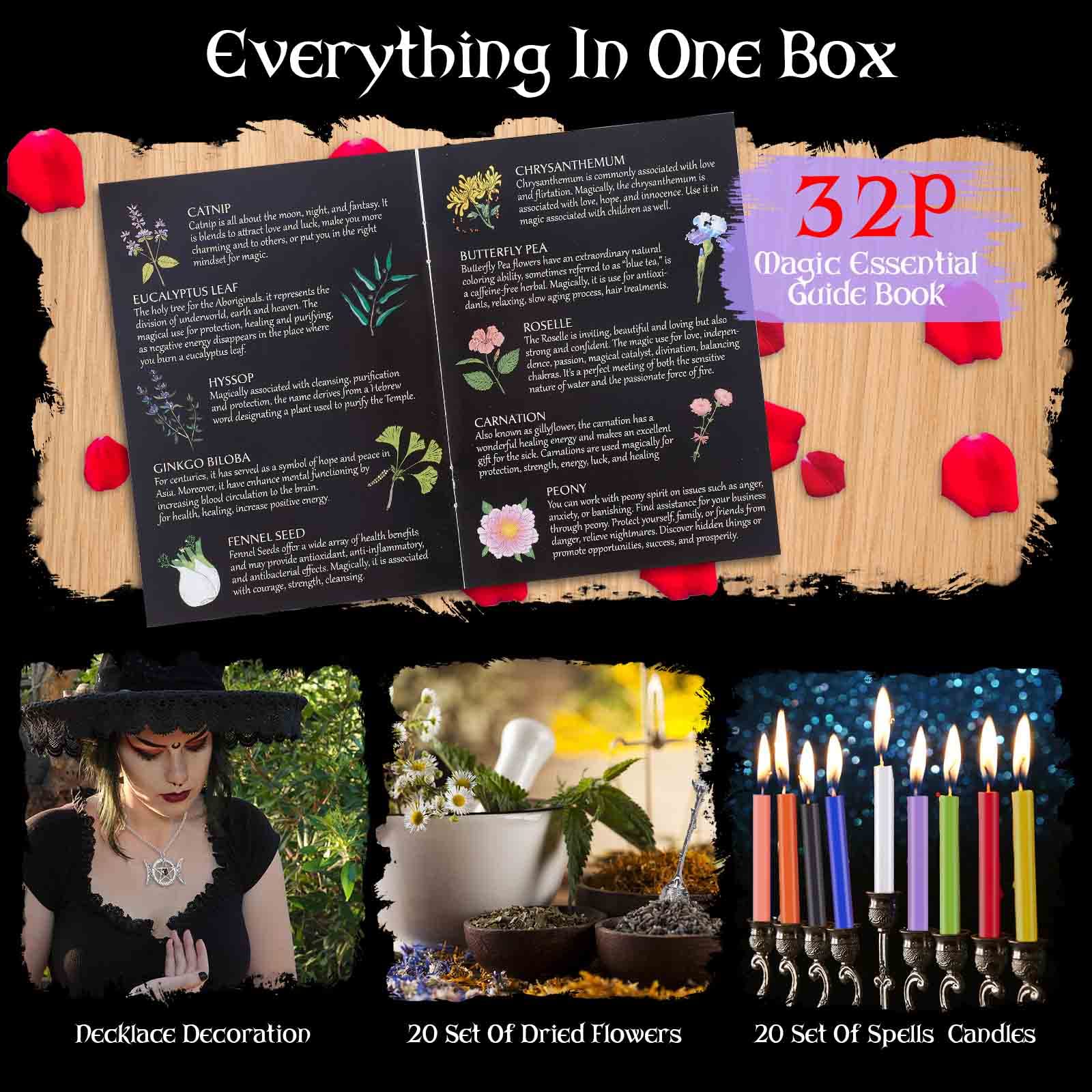 SHYSHINY Witchcraft Supplies Kit for Wiccan Spells, 95 Pack of 7 Chakra Stones, Crystals, Dried Herbs SHYSHINY uk supplements