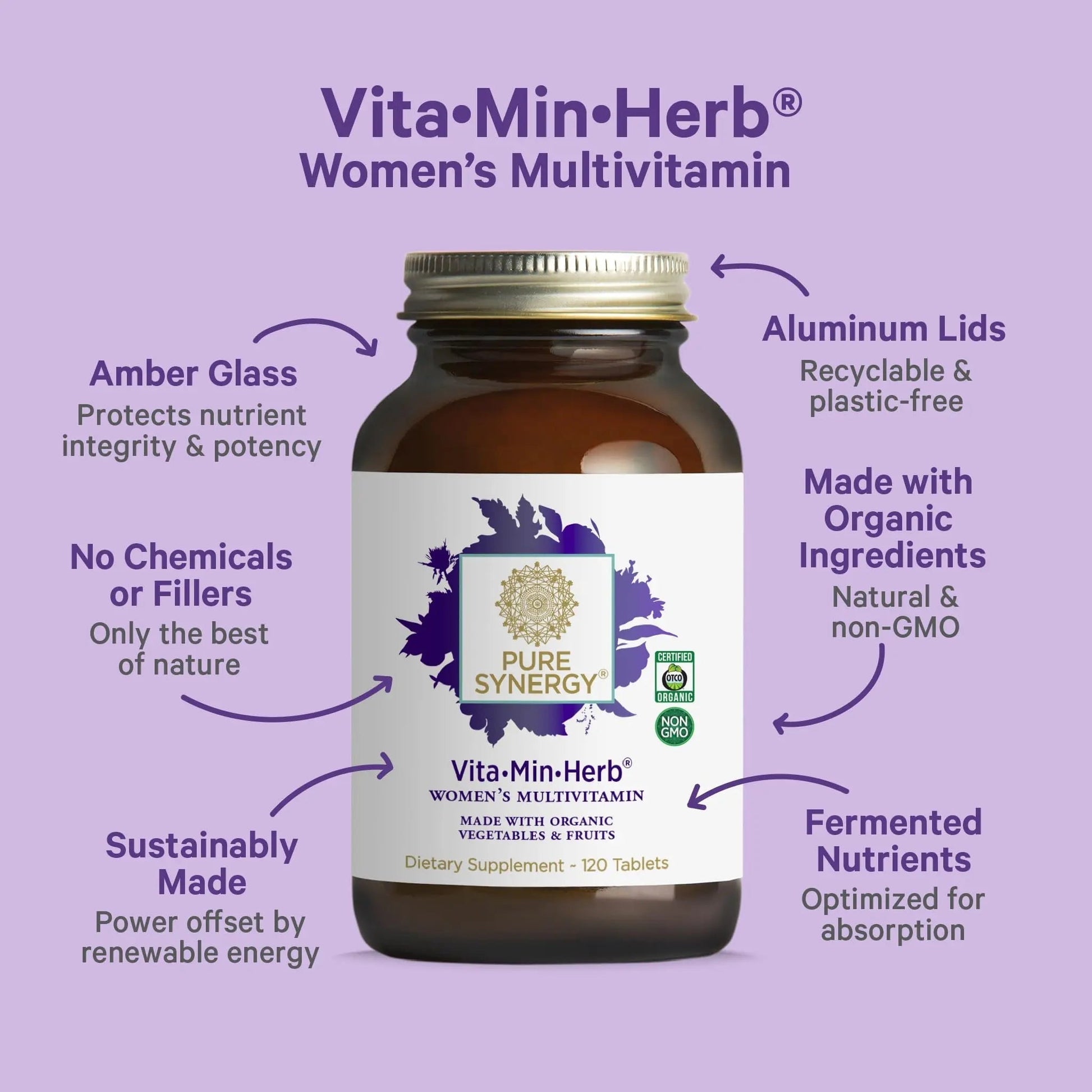PURE SYNERGY Vita·Min·Herb for Women | Women’s Comprehensive Multivitamin Supplement | Made with Organic Whole Food Non-GMO & Vegan Ingredients | PURE SYNERGY uk supplements
