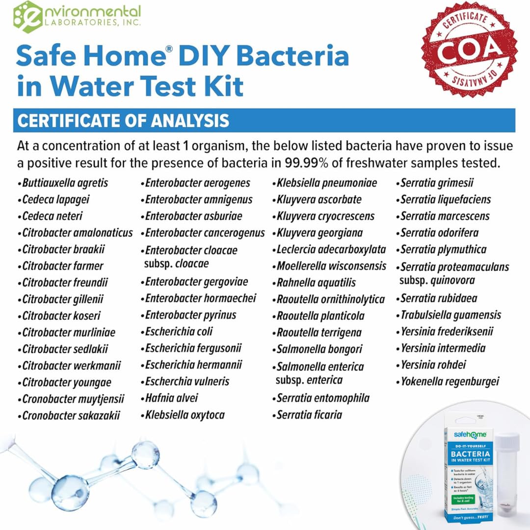 Safe Home® DIY Bacteria in Water Test Kit – Results as Fast as 6 Hours – Detects 50 Different Species of Coliform Bacteria – EPA Lab Certified – Made in the USA – (1 Pack) Safe Home uk supplements