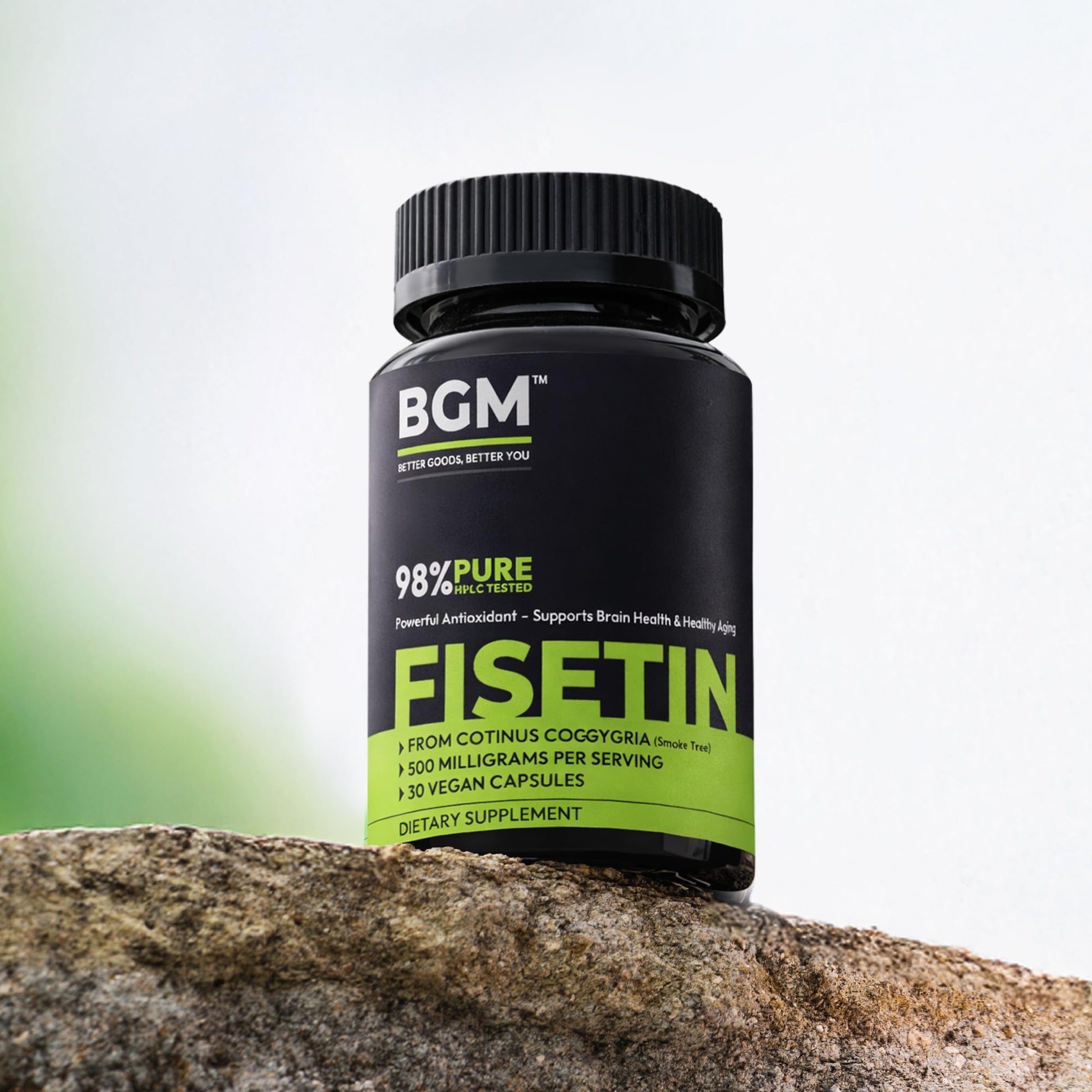 BGM Fisetin 500mg Supplement | Smoke Tree Extract (Cotinus coggygria) | 98% Pure Senolytic Antioxidant | Vegan Capsules | Supports Brain Health & Healthy Aging BGM Better Goods, Better You uk supplements