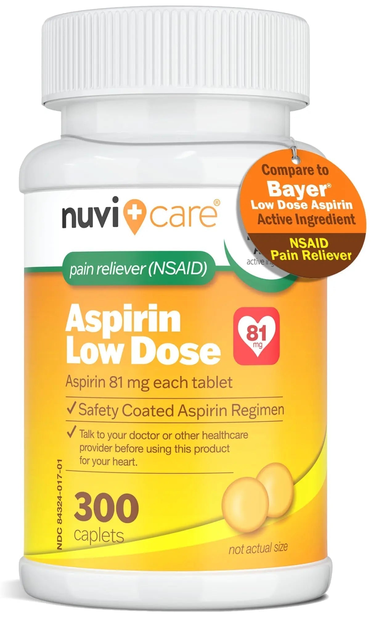 NUVICARE Low Dose Aspirin 81mg for Adults Coated Caplets - Compare to Active Ingredient in Low Dose Bayer Aspirin for Adults - Safety Coated (300 Count) NUVICARE uk supplements