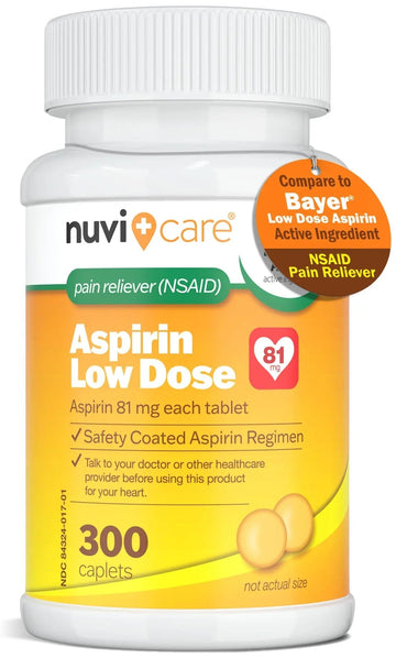 NUVICARE Low Dose Aspirin 81mg for Adults Coated Caplets - Compare to Active Ingredient in Low Dose Bayer Aspirin for Adults - Safety Coated (300 Count) NUVICARE uk supplements