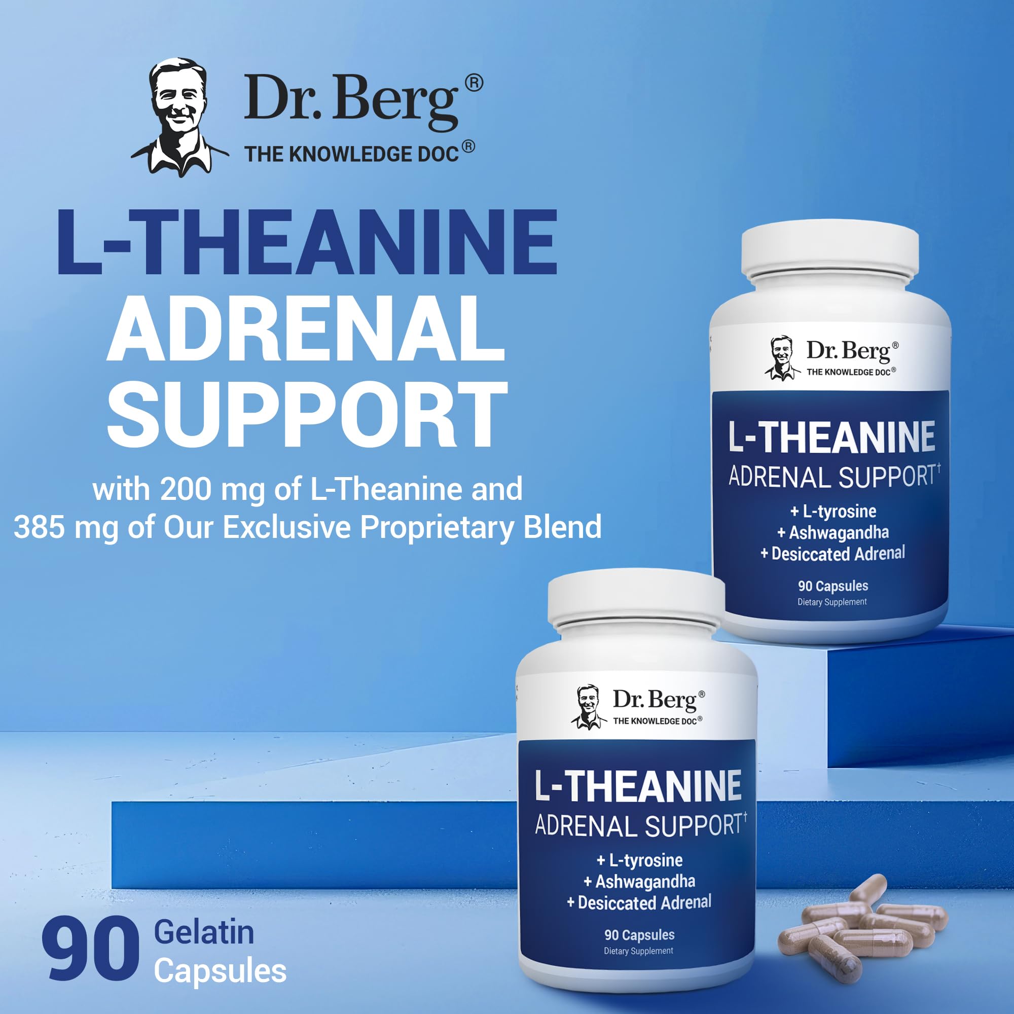 Dr. Berg L-Theanine 200mg - Includes Zinc, Copper, L-Tyrosine, & Ashwagandha – L-Theanine Supplement Adrenal Support - for Relaxation, Stress Relief, and Mental Clarity* – 90 Gelatin Capsules Dr. Berg Nutritionals uk supplements