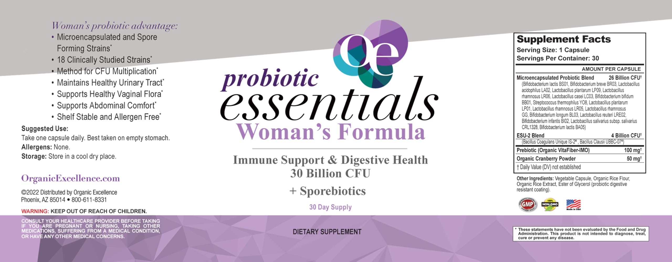 Organic Excellence Probiotics for Women – 30 Billion CFU 18 Strains Prebiotics & Sporebiotics – Gut, Vaginal, Digestive, Immune & Urinary Tract Support – 30 Capsules Organic Excellence uk supplements