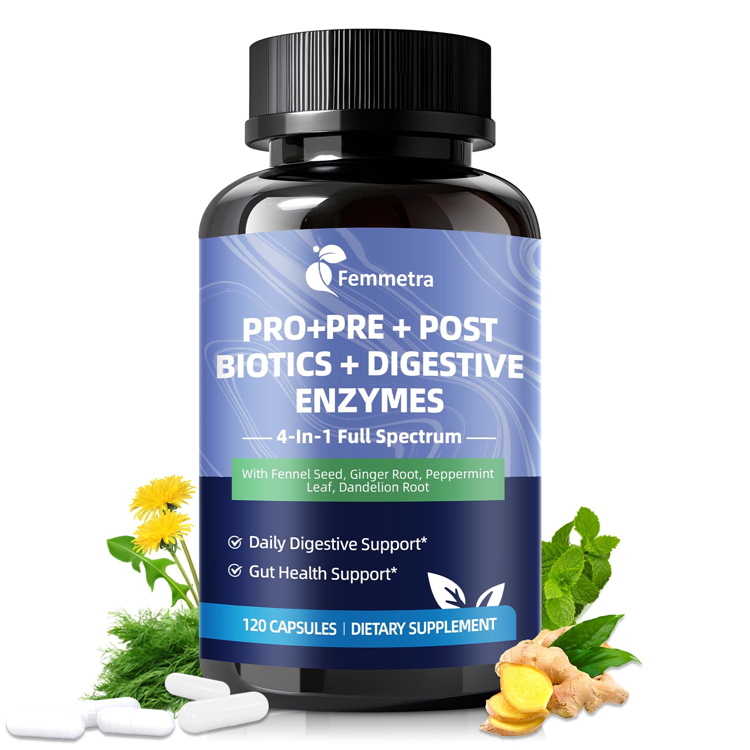 Digestive Enzymes Postbiotics Prebiotics Probiotics for Women Men, 200 Billion CFU 36 Probiotic Strains - Complete Gut, Digestive, Regularity, Gas, Bloating & Immune Support Supplement, Vegan, 60 Days Femmetra uk supplements