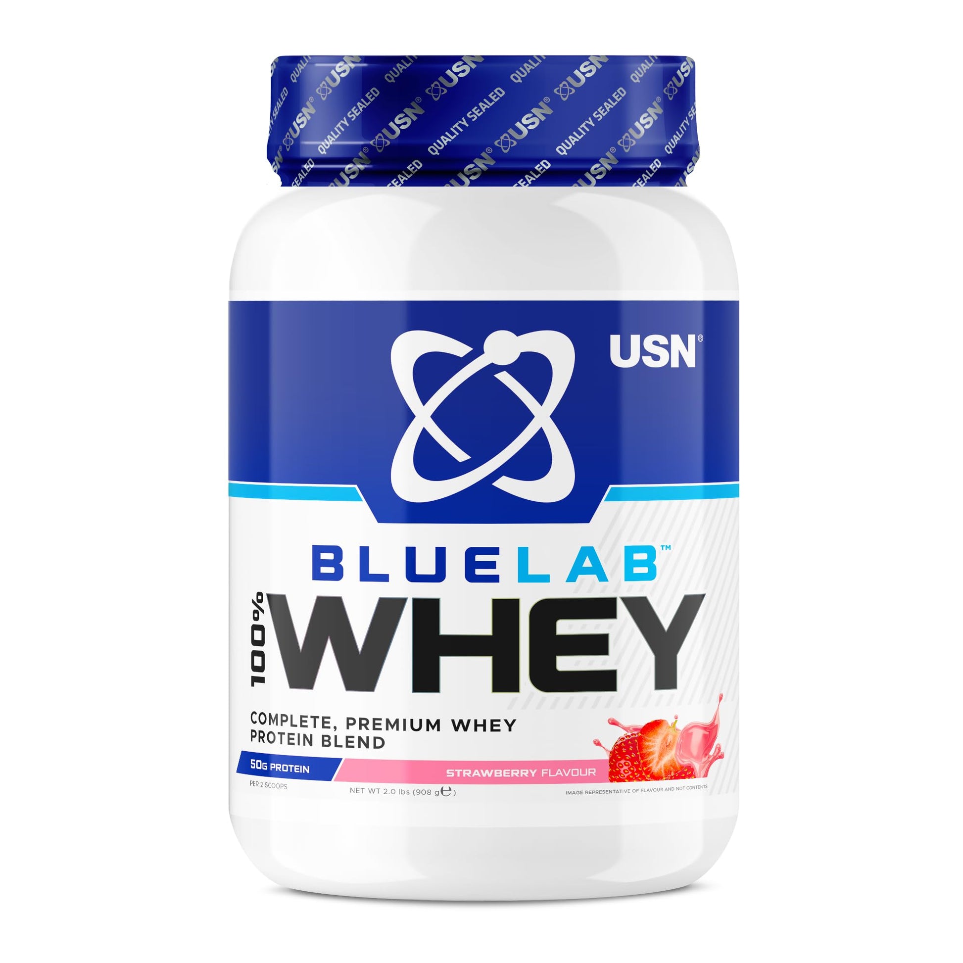 USN Blue Lab Whey Protein Powder: Strawberry - Whey Protein 908g - Post-Workout - Whey Isolate USN uk supplements