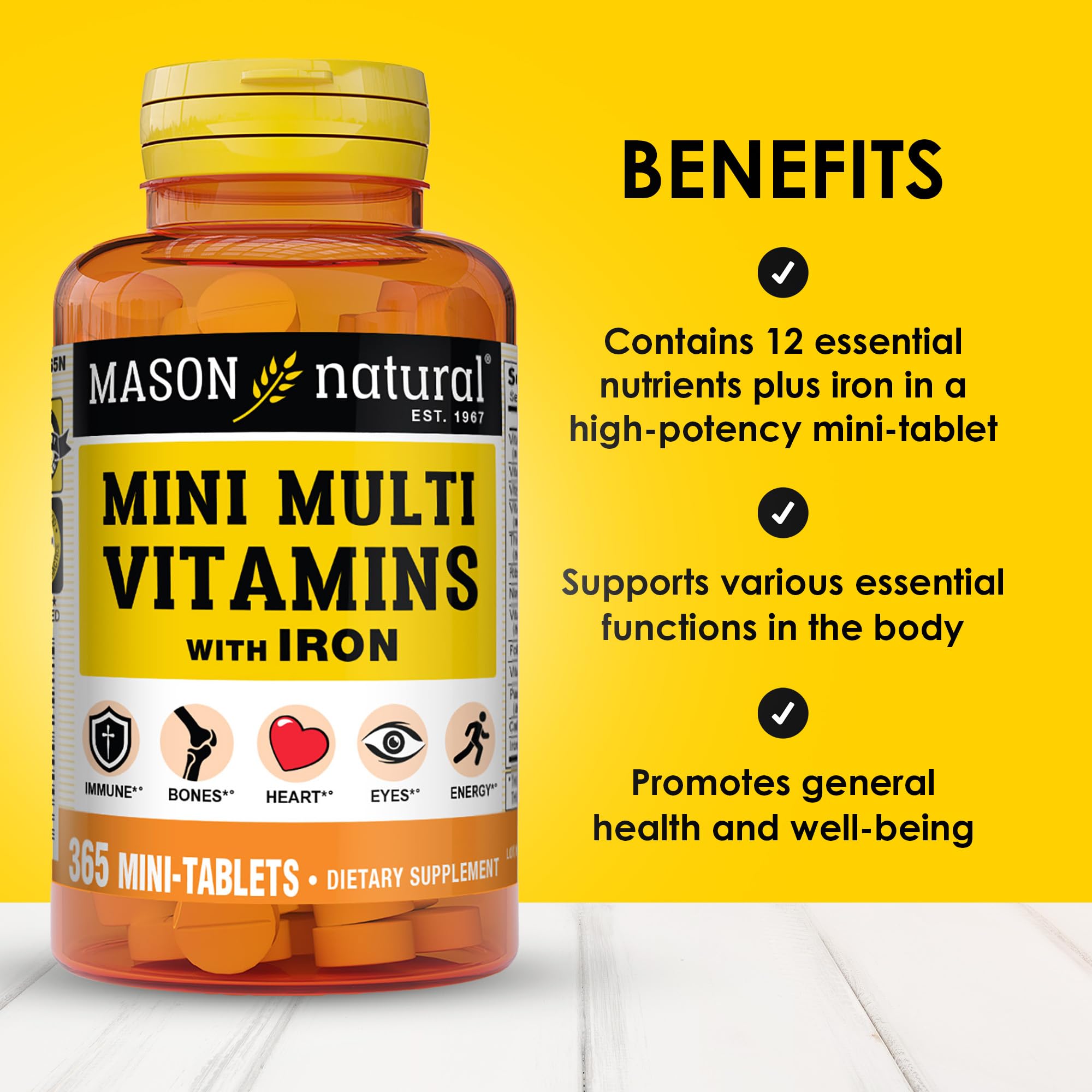 MASON NATURAL Mini Multi Vitamins with Iron, Vitamins A, C, D, E, B1, B2, B3, B6, B12, Folate and Calcium for Overall Health MASON NATURAL uk supplements
