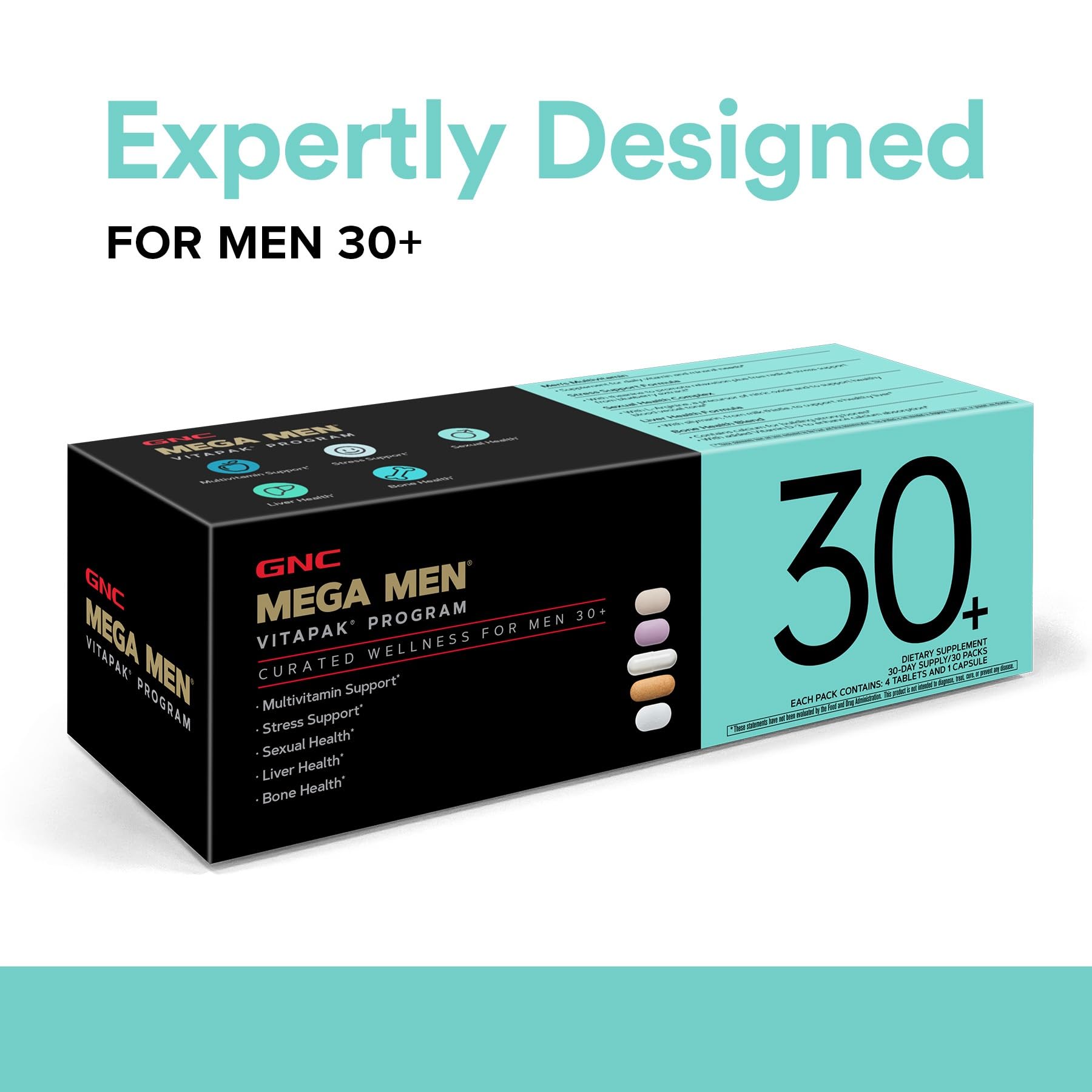 GNC Men's 30+ Vitapak Program | 5-in-1 Daily Multivitamins and Minerals | Supports Healthy Bones and Stress Relief | 30 Servings GNC uk supplements