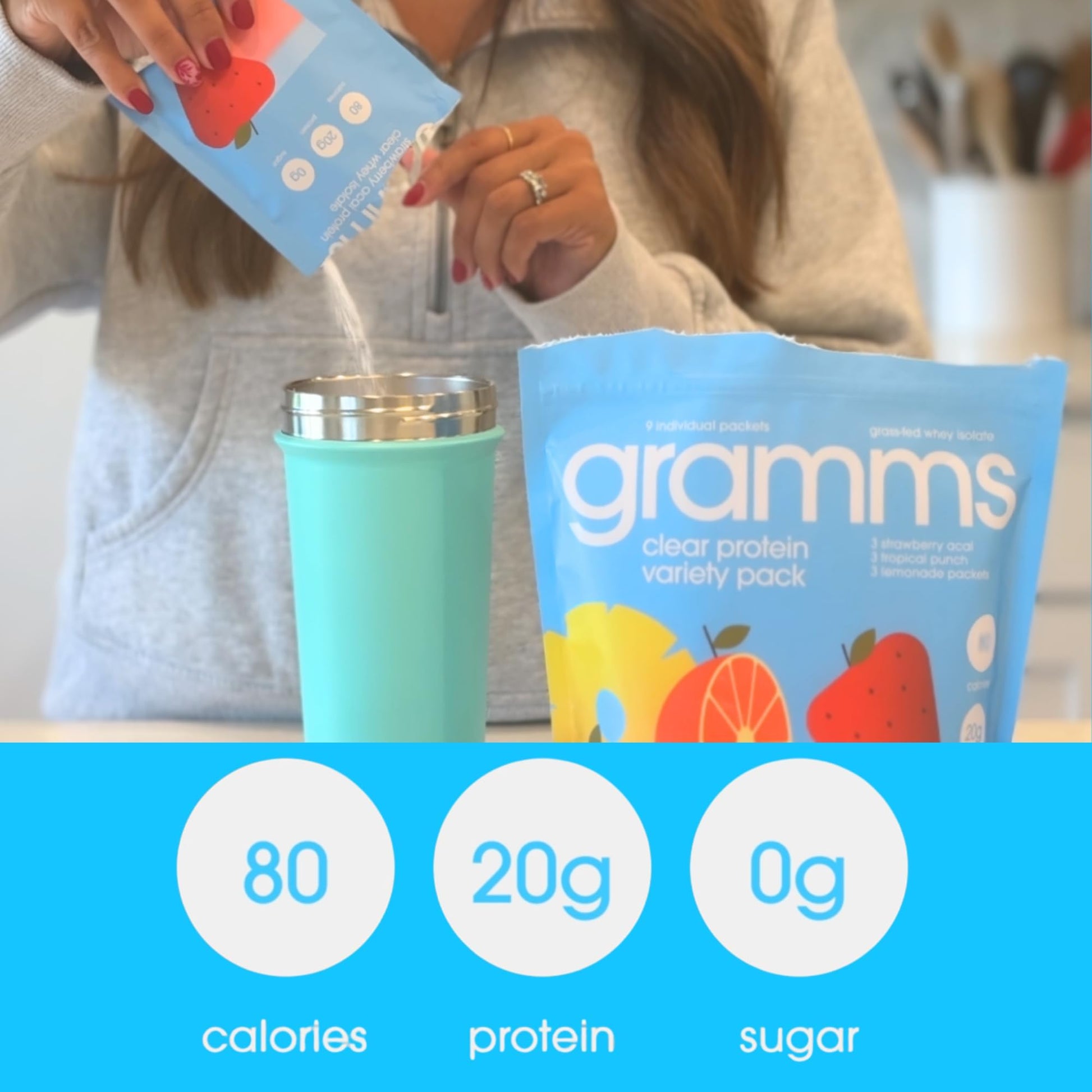 GRAMMS Clear Protein Powder Packets 20G Protein Sample Packets Variety Flavors for Women & Men | Lactose Free, Grass-Fed Whey Isolate, Gluten Free, Zero Sugar, Gut Friendly, Non-Bloating(9 Pack) GRAMMS uk supplements