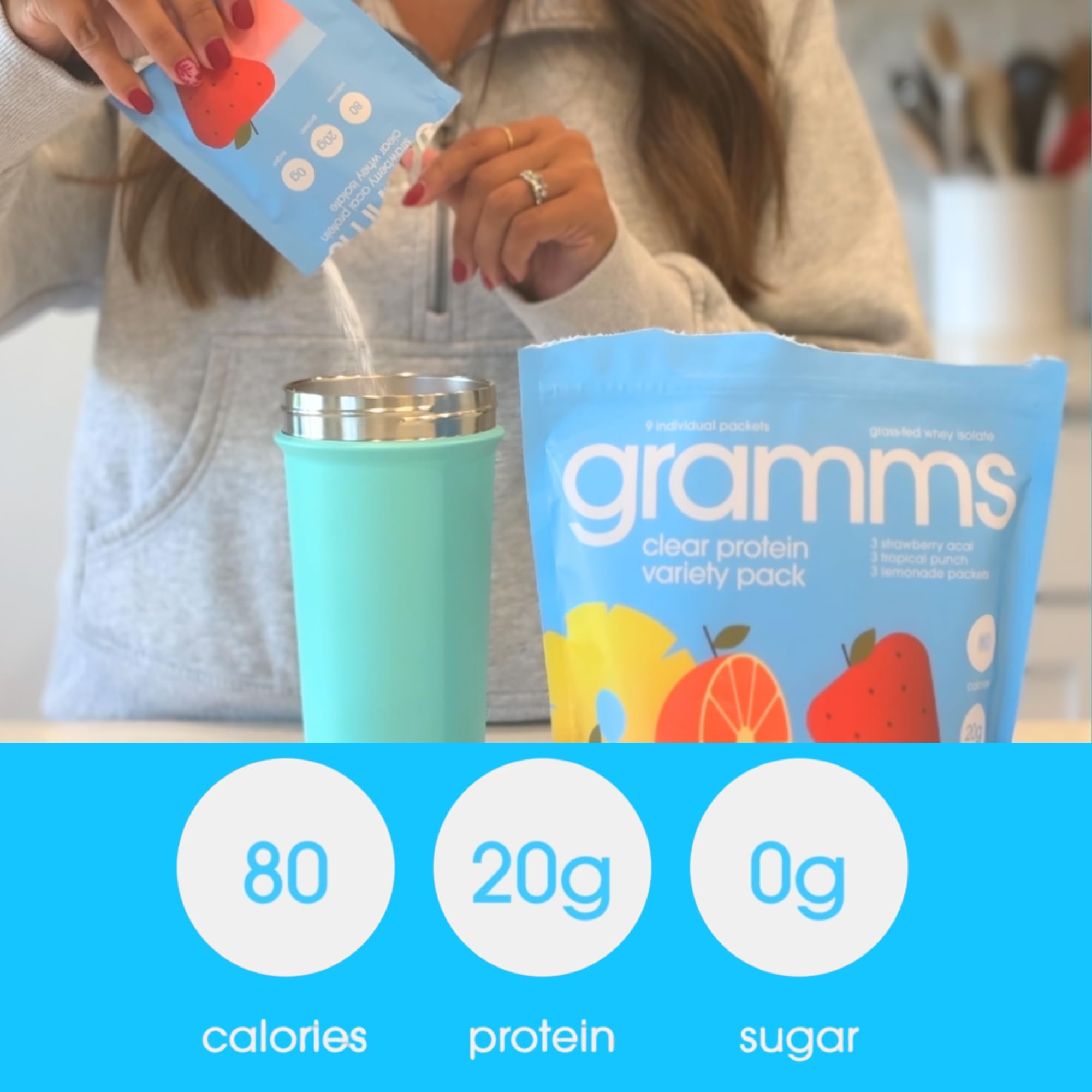 GRAMMS Clear Protein Powder Packets 20G Protein Sample Packets Variety Flavors for Women & Men | Lactose Free, Grass-Fed Whey Isolate, Gluten Free, Zero Sugar, Gut Friendly, Non-Bloating(9 Pack) GRAMMS uk supplements