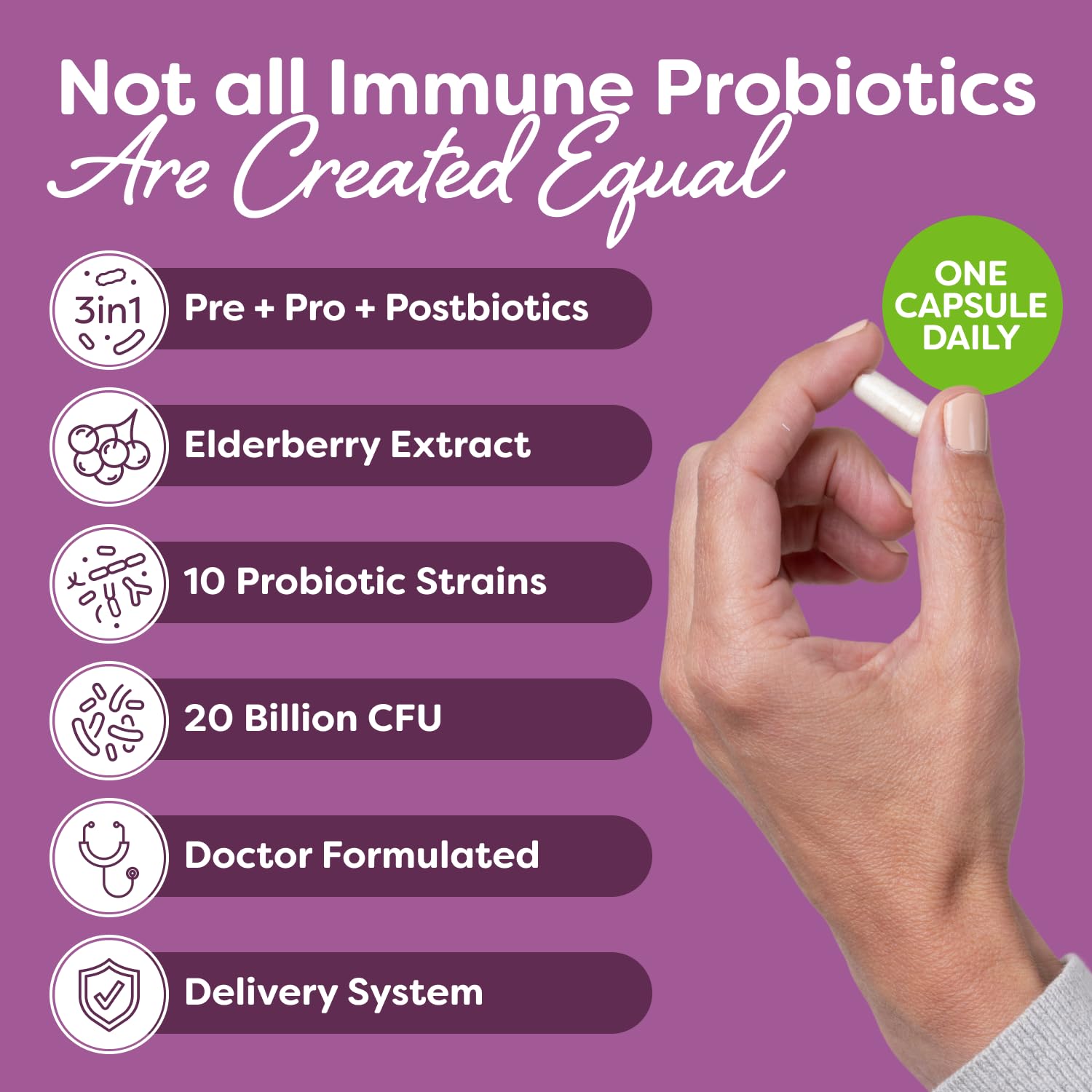 Probulin Total Care Immune = Prebiotics + Probiotics + Postbiotics + Elderberry to Support Immune & Gut Health - 20 Billion CFU - 10 Probiotic Strains, 30 Vegan Capsules Probulin uk supplements
