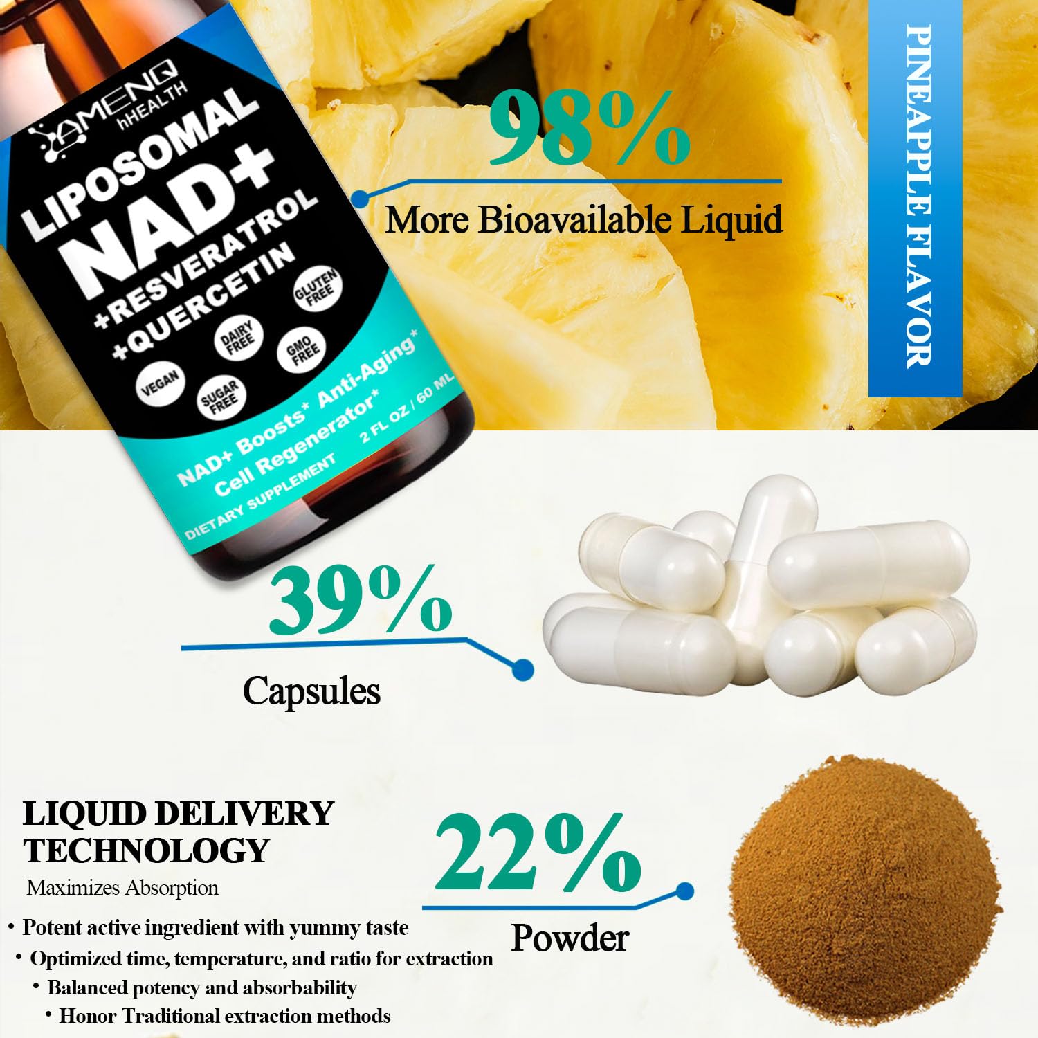 NAD Supplement, Liposomal NAD Nicotinamide Riboside Resveratrol 900mg Quercetion, TMG, Vitamin B3, High Potency NAD Plus Liquid Supplement for Cell Regenerator, Longevity, Energy, Anti-Aging, Focus AMENQ hHEALTH uk supplements