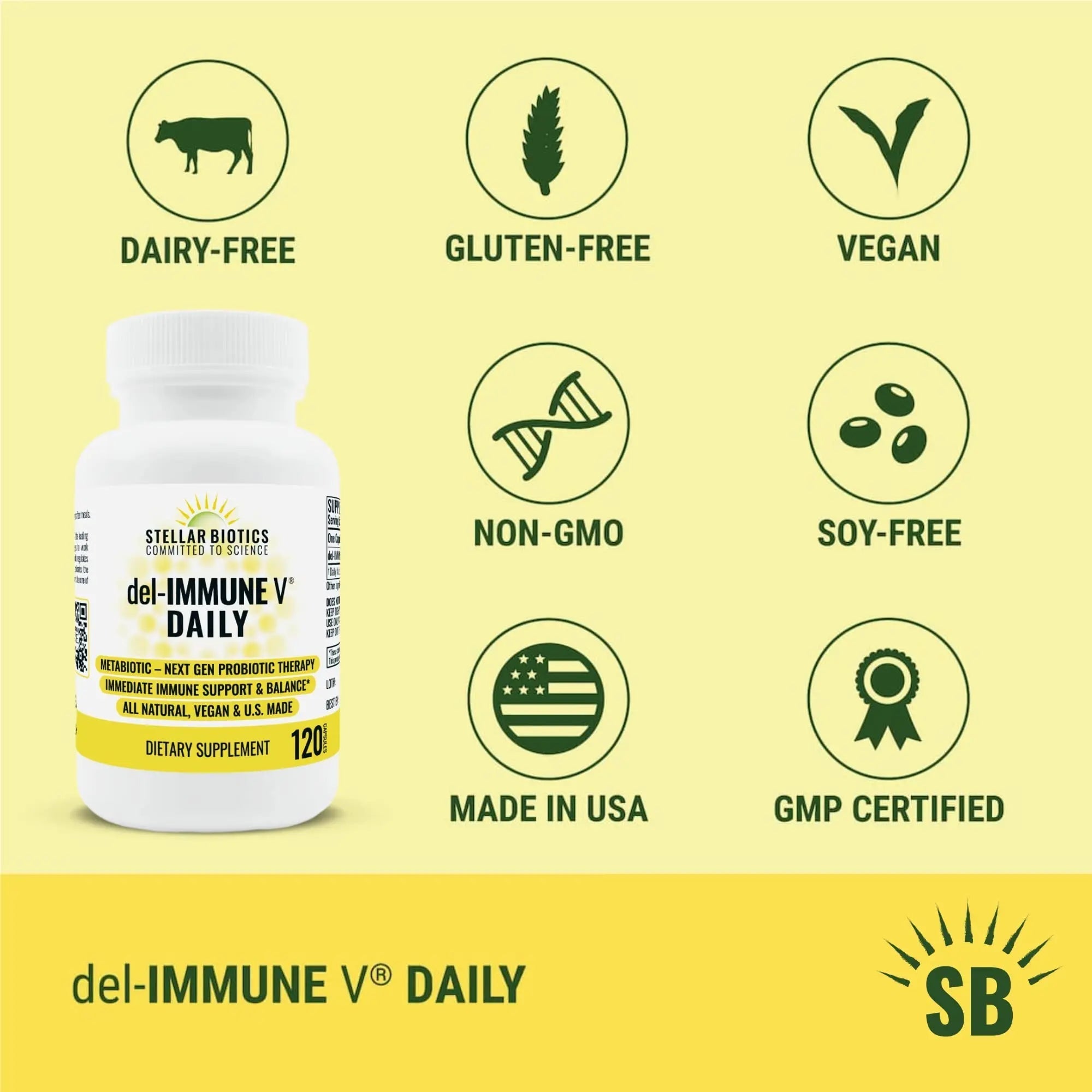Del-Immune V® Daily by Stellar Biotics, All-Natural Immune Support & Gut Health, Immediate Care, Metabiotic: NextGen Probiotic Therapy (120 Caps) Del-Immune V uk supplements