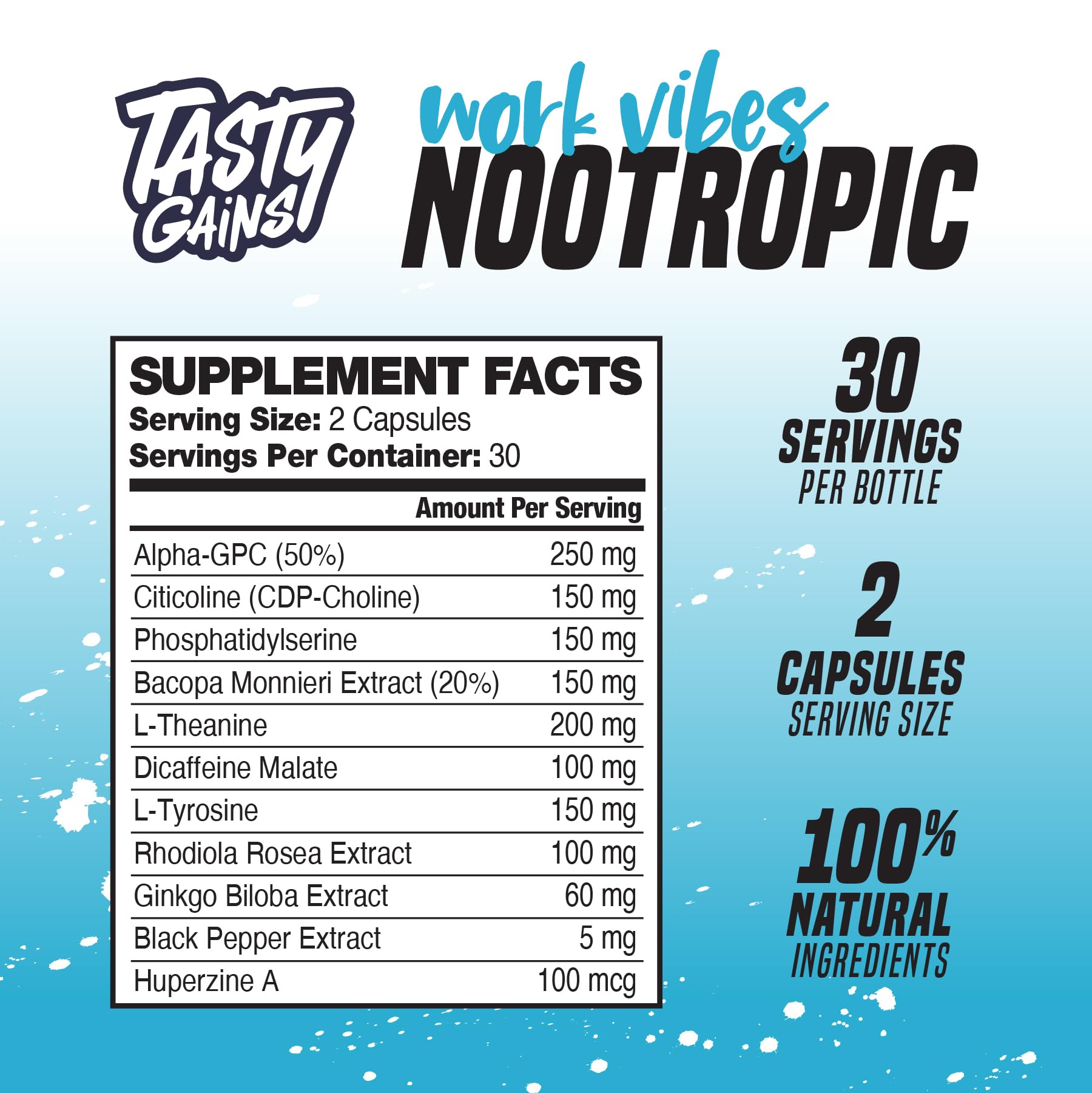 Nootropic Brain Supplement for Memory and Focus - Vitamin for Mental Health & Brain Health with L-Theanine, Rhodiola Rosea & Phosphatidylserine - Memory, Mental Clarity & Cognitive Improvement - 60 Ct TASTY GAINS uk supplements