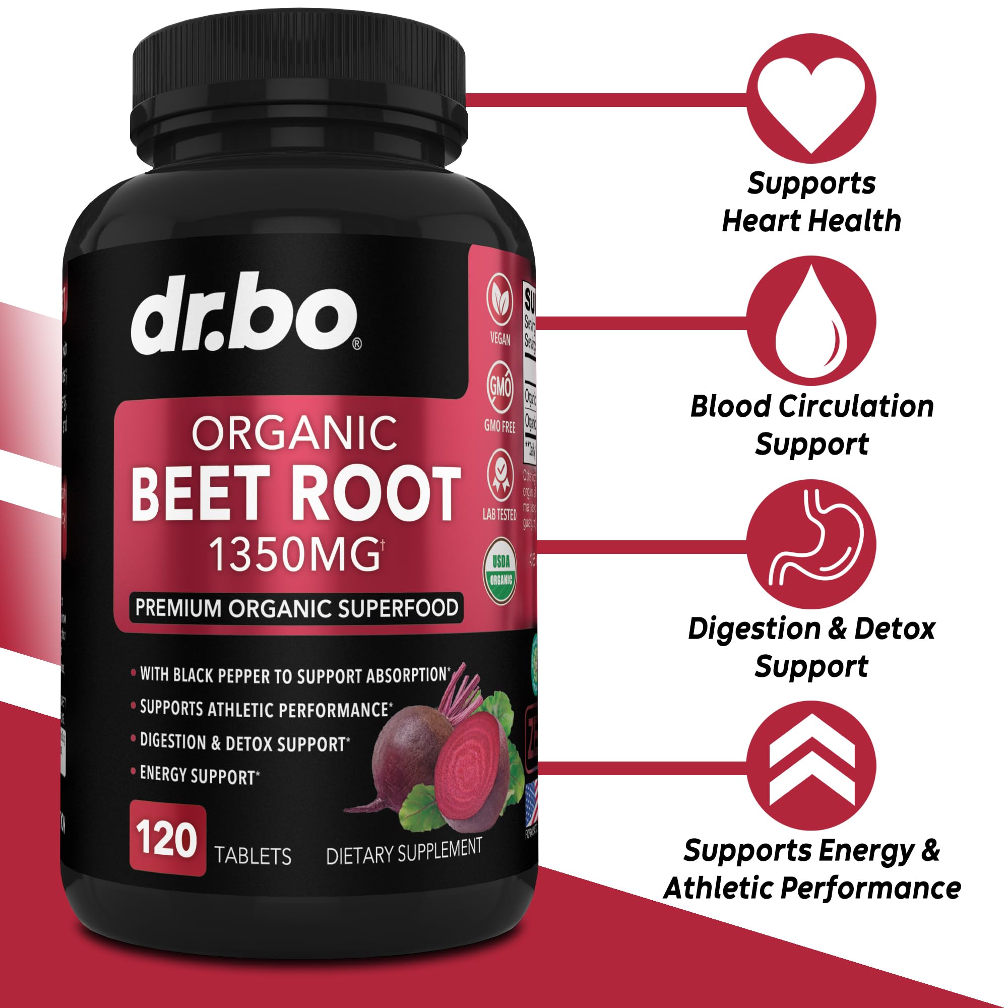 Organic Beet Root Capsules Supplements - 1350mg Beetroot Powder Extract Pills, Organic DR. BO uk supplements
