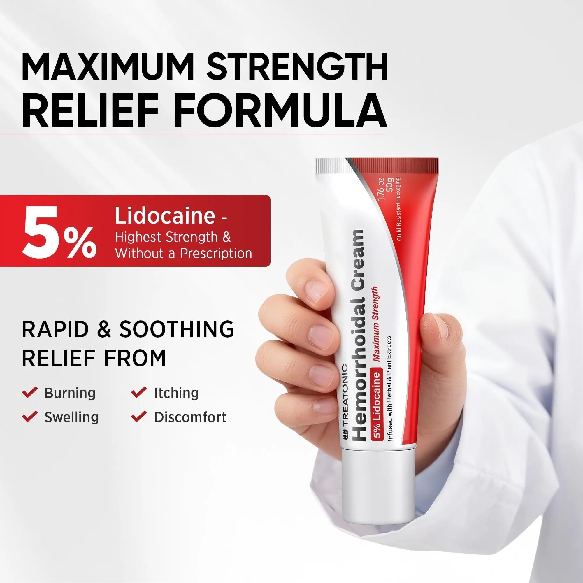 Treatonic Hemorrhoid Treatment Cream: 5% Lidocaine Hemorrhoid Cream for Numbing Relief of Pain, Burning, Itching, Discomfort, & Swelling - Fissure & Hemorrhoids - 1.76 oz Treatonic uk supplements
