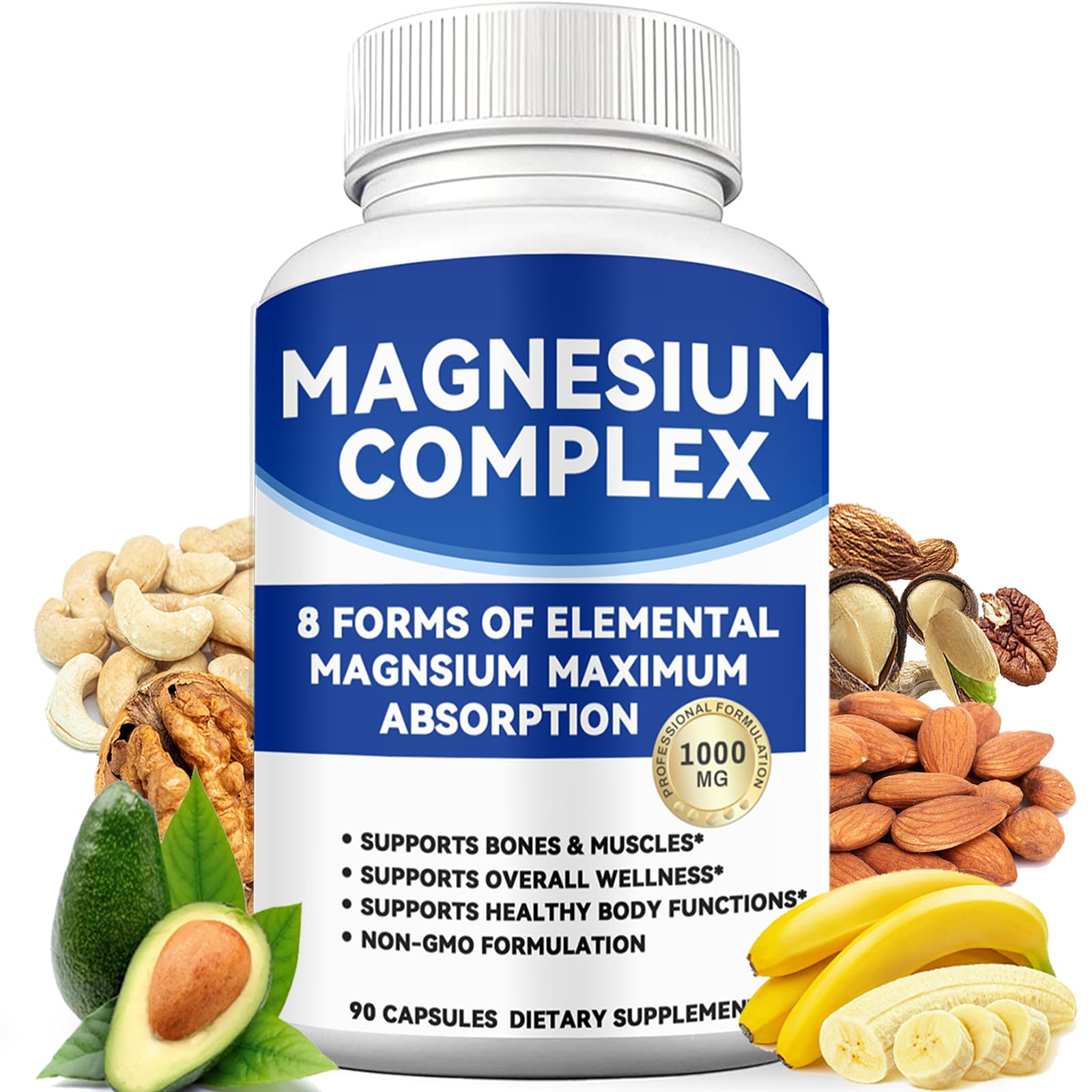 Magnesium Complex 1000mg with 8 Forms – Glycinate, Citrate, Malate, Taurate for Absorption – Supports Bone, Muscle, Energy & Recovery – Vegan, Non-GMO, 90 Capsules (1) alzclipp uk supplements