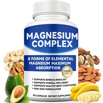 Magnesium Complex 1000mg with 8 Forms – Glycinate, Citrate, Malate, Taurate for Absorption – Supports Bone, Muscle, Energy & Recovery – Vegan, Non-GMO, 90 Capsules (1) alzclipp uk supplements