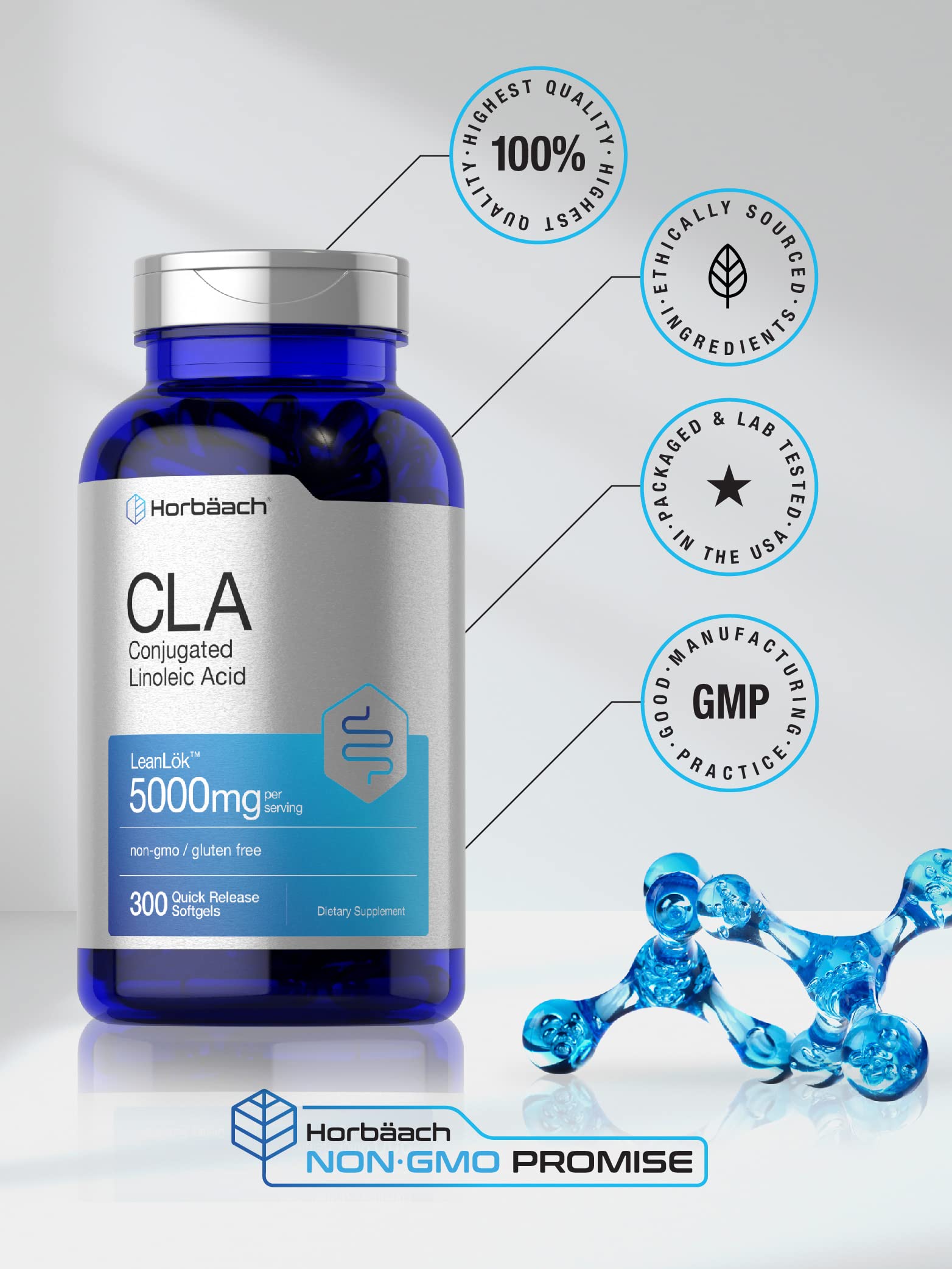 CLA Supplement | 300 Softgel Pills | Maximum Potency | Conjugated Lineolic Acid from Horbäach uk supplements