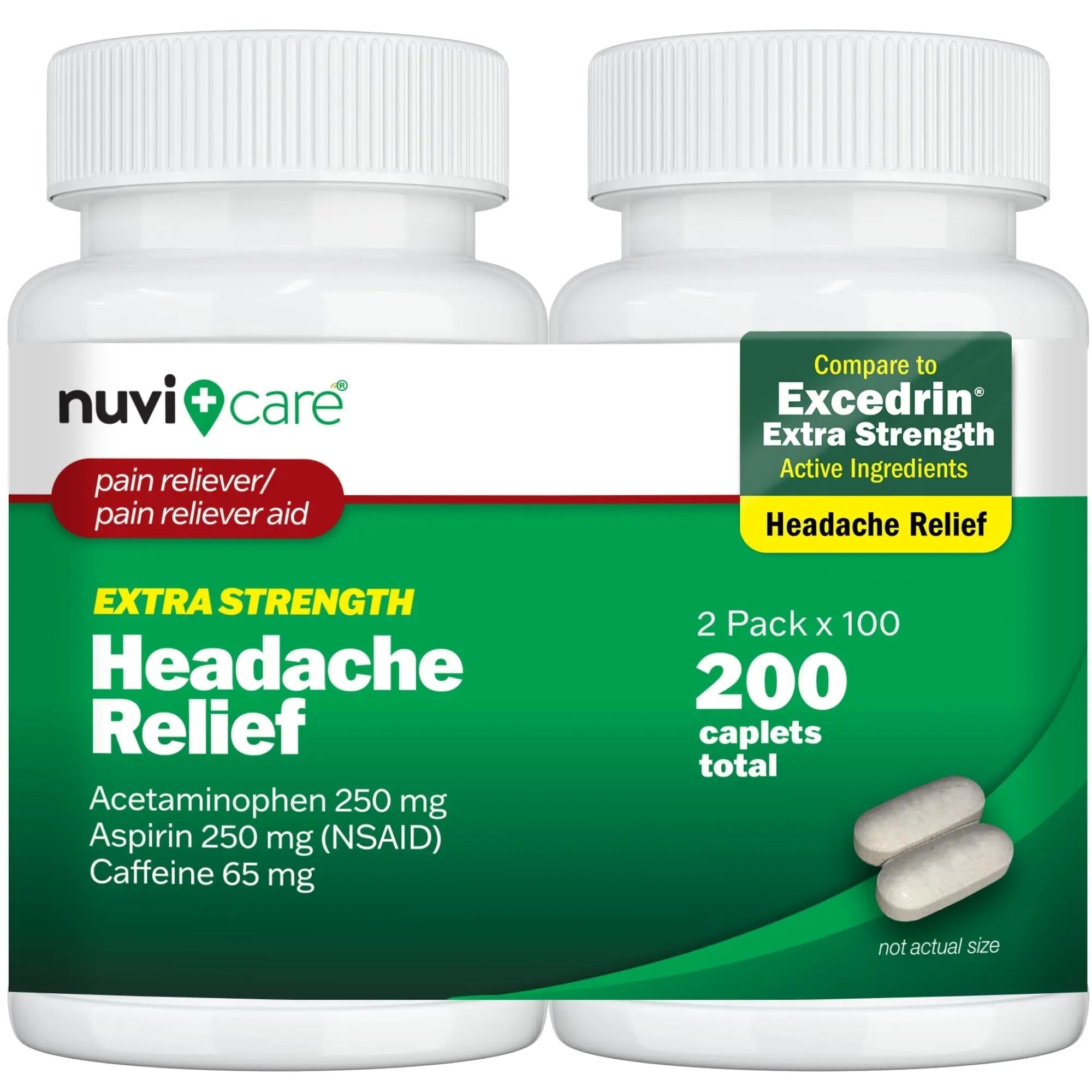 NUVICARE Headache Relief with Acetaminophen 250 mg, Aspirin (NSAID) 250 mg, Caffeine 65 mg - Temporary Relief of Minor Aches & Pains - Compare to Excedrin Extra Strength Pain Reliever (2 Pack) NUVICARE uk supplements