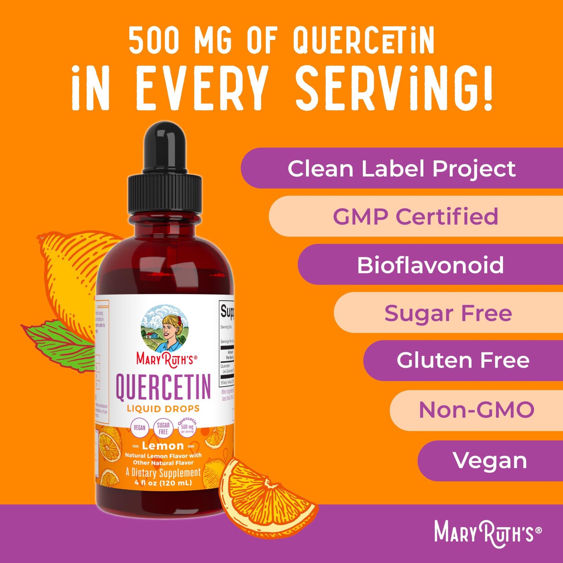 MaryRuth Organics Quercetin Liquid Drops | Sugar Free | 500mg for Adults 18 & Over | Cardiovascular Health for Adults | Bioflavonoid | Vegan | Non-GMO | Gluten Free | 4 Fl Oz MARYRUTH'S uk supplements